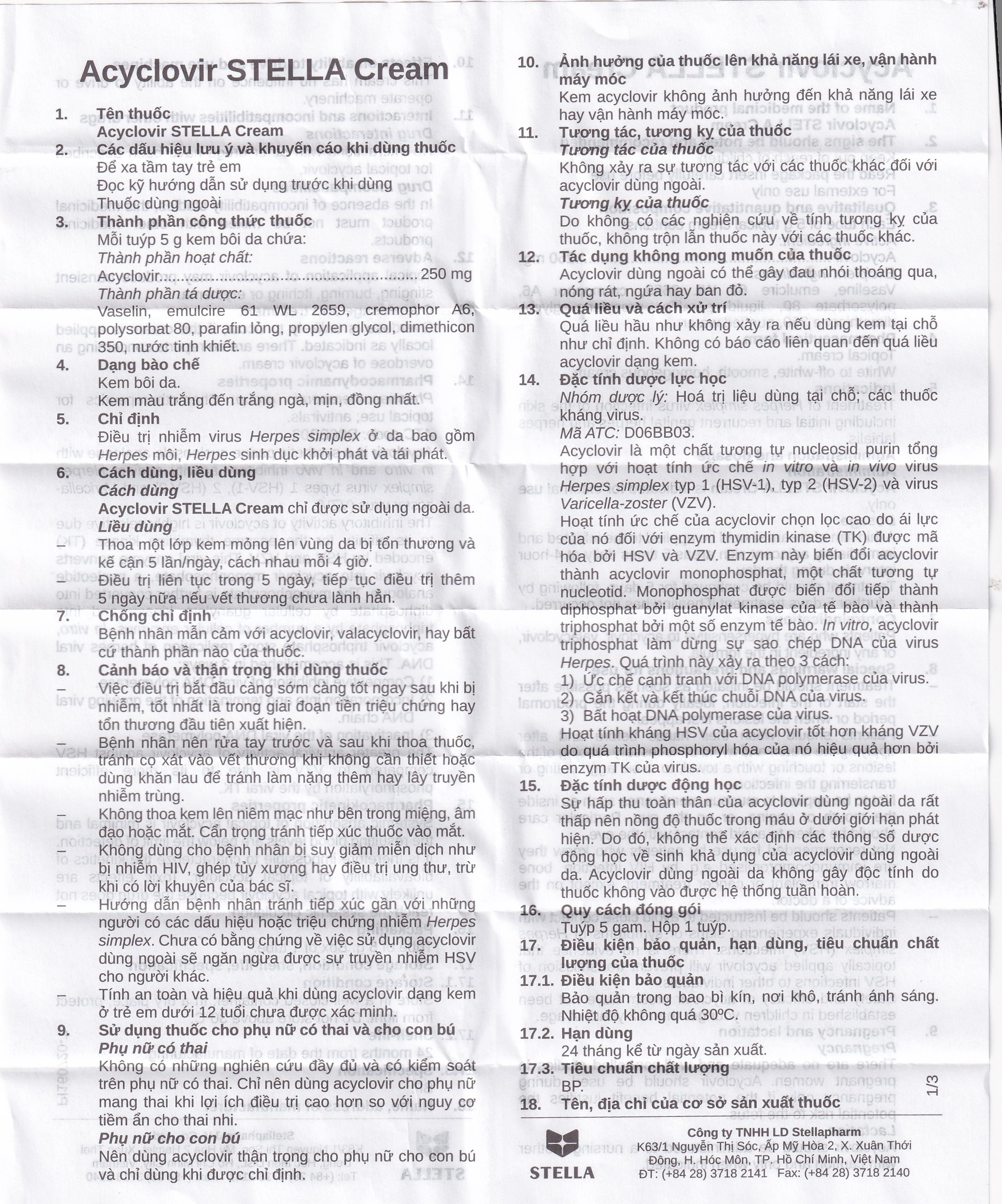 Hình ảnh Kem bôi da Acyclovir Stella Cream (5g) điều trị nhiễm virus Herpes simplex