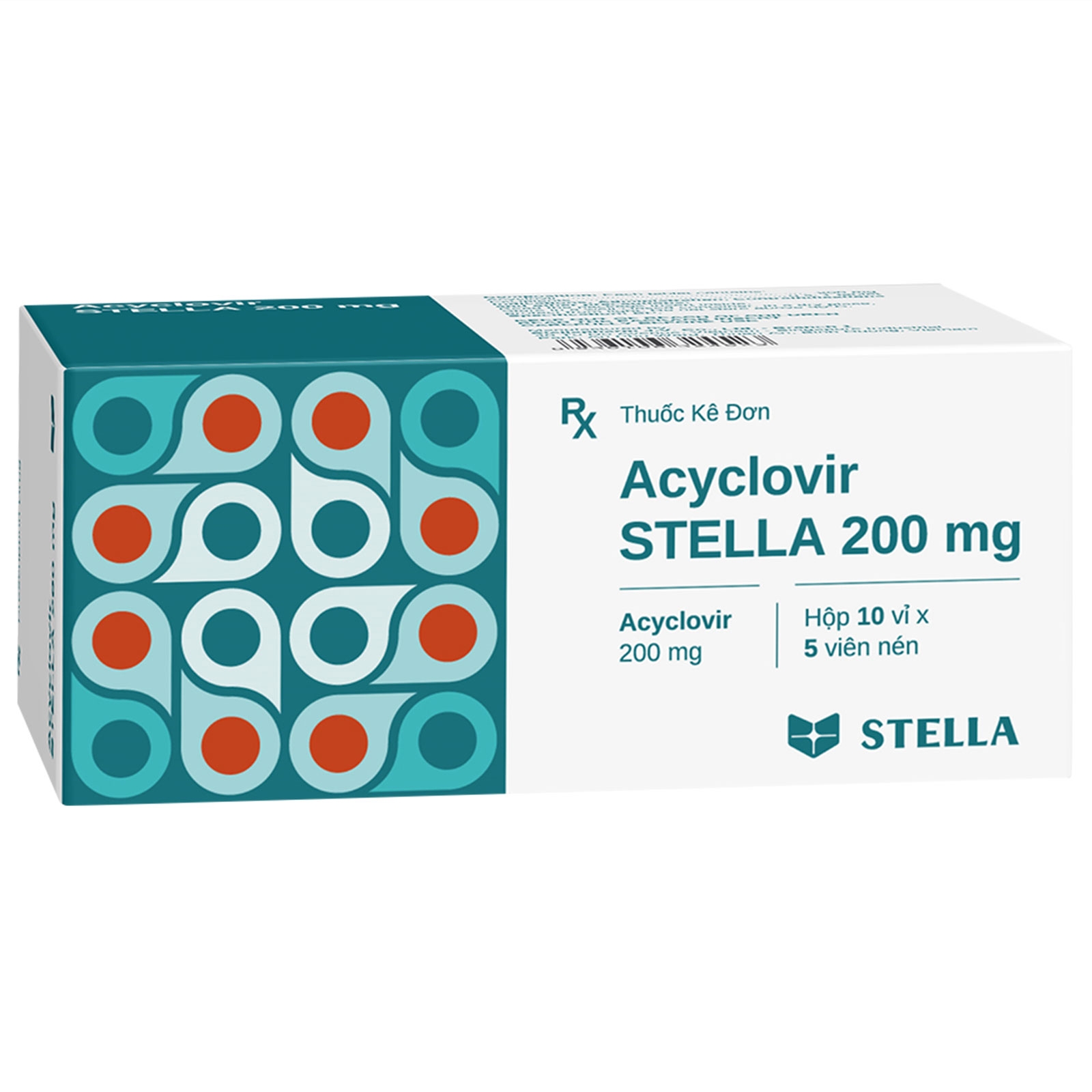 Hình ảnh Thuốc Acyclovir 200mg Stella Pharm điều trị nhiễm virus Herpes simplex (10 vỉ x 5 viên)