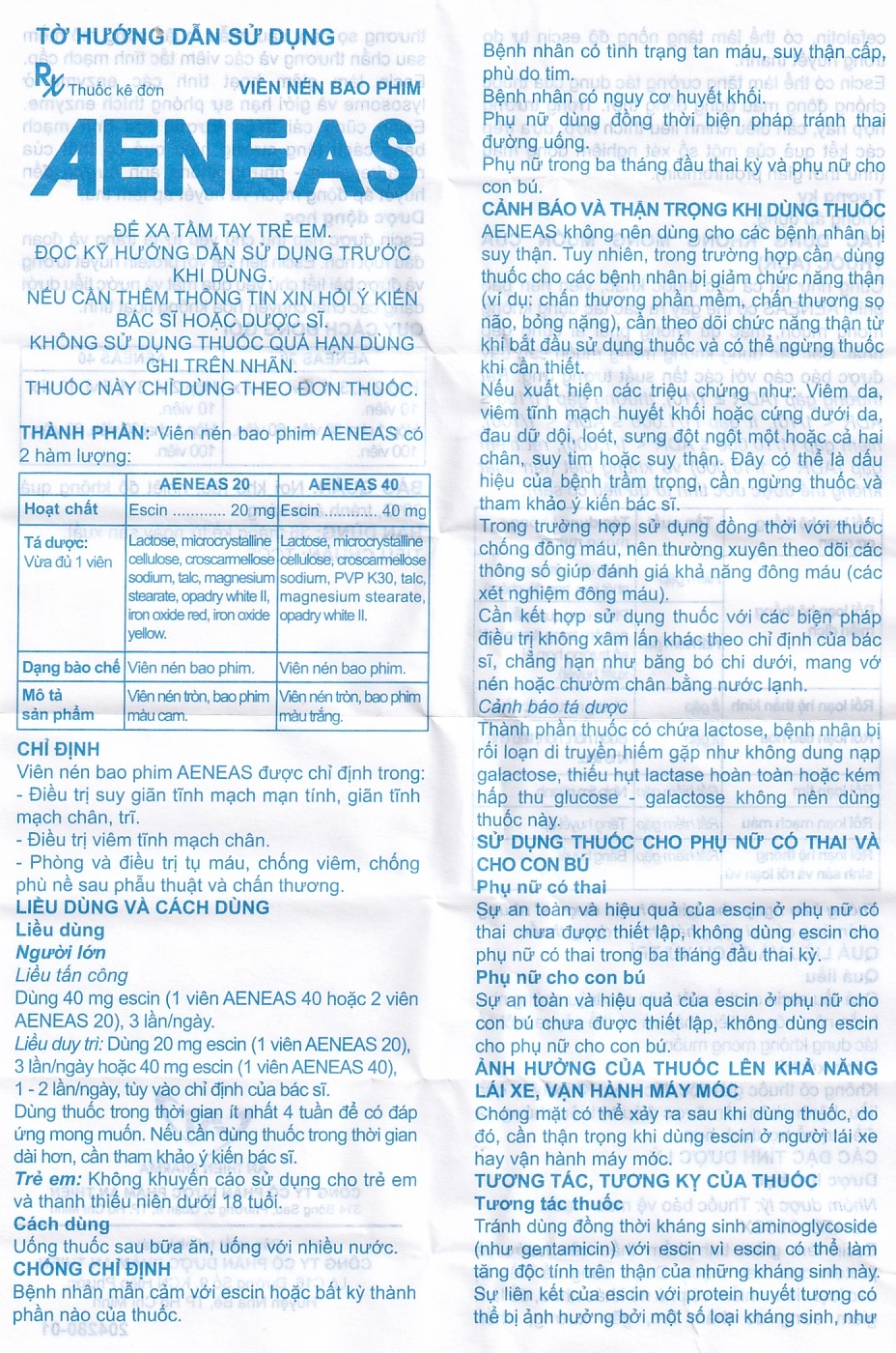 Hình ảnh Thuốc Aeneas 20 An Thiên điều trị phù não, phòng và điều trị tụ máu (3 vỉ x 10 viên)