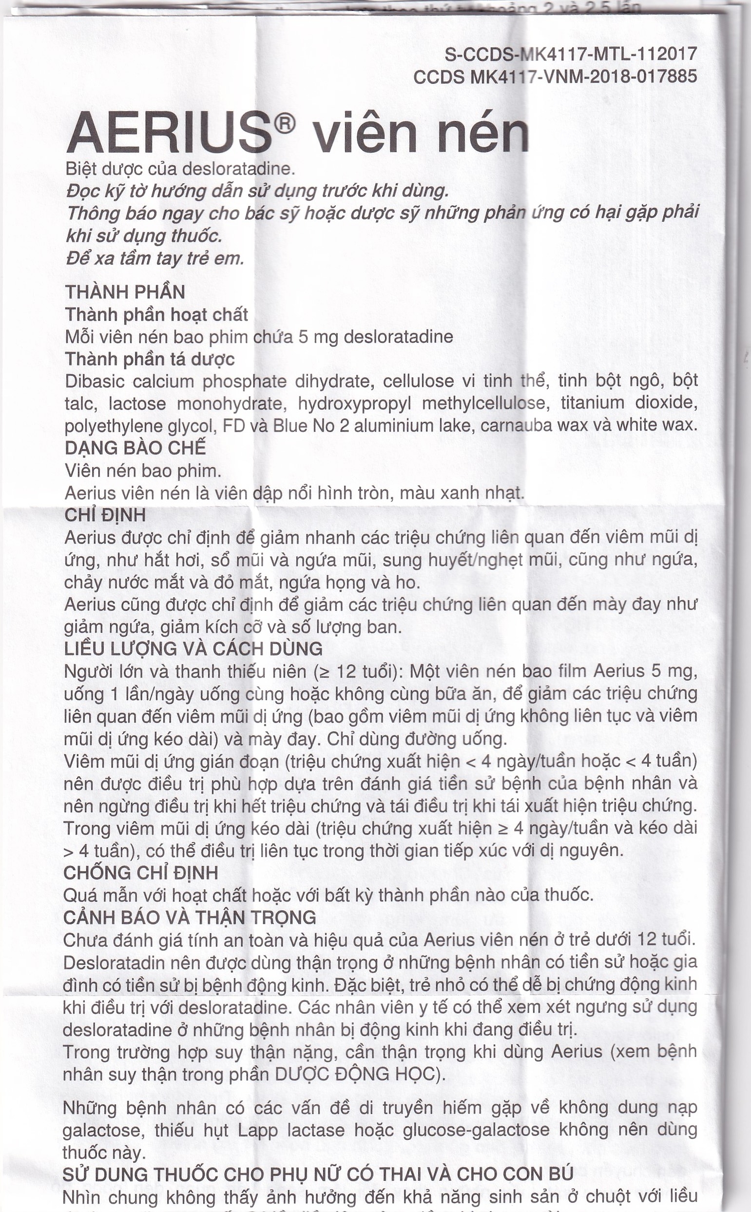 Hình ảnh Thuốc Aerius 5mg MSD giảm nhanh các triệu chứng viêm mũi dị ứng, mày đay (1 vỉ x 10 viên)