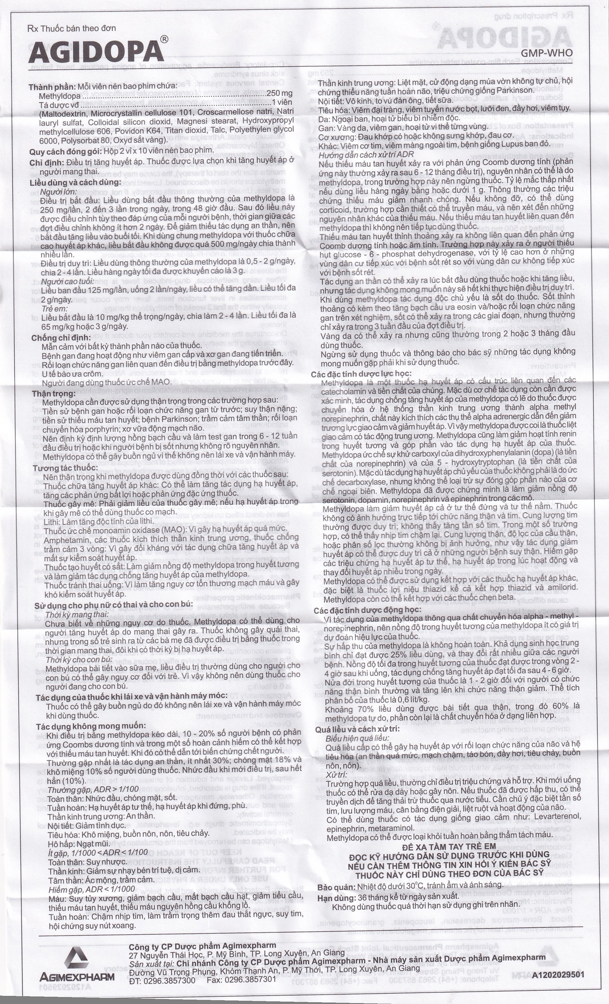 Hình ảnh Thuốc Agidopa Agimexpharm điều trị tăng huyết áp (2 vỉ x 10 viên)