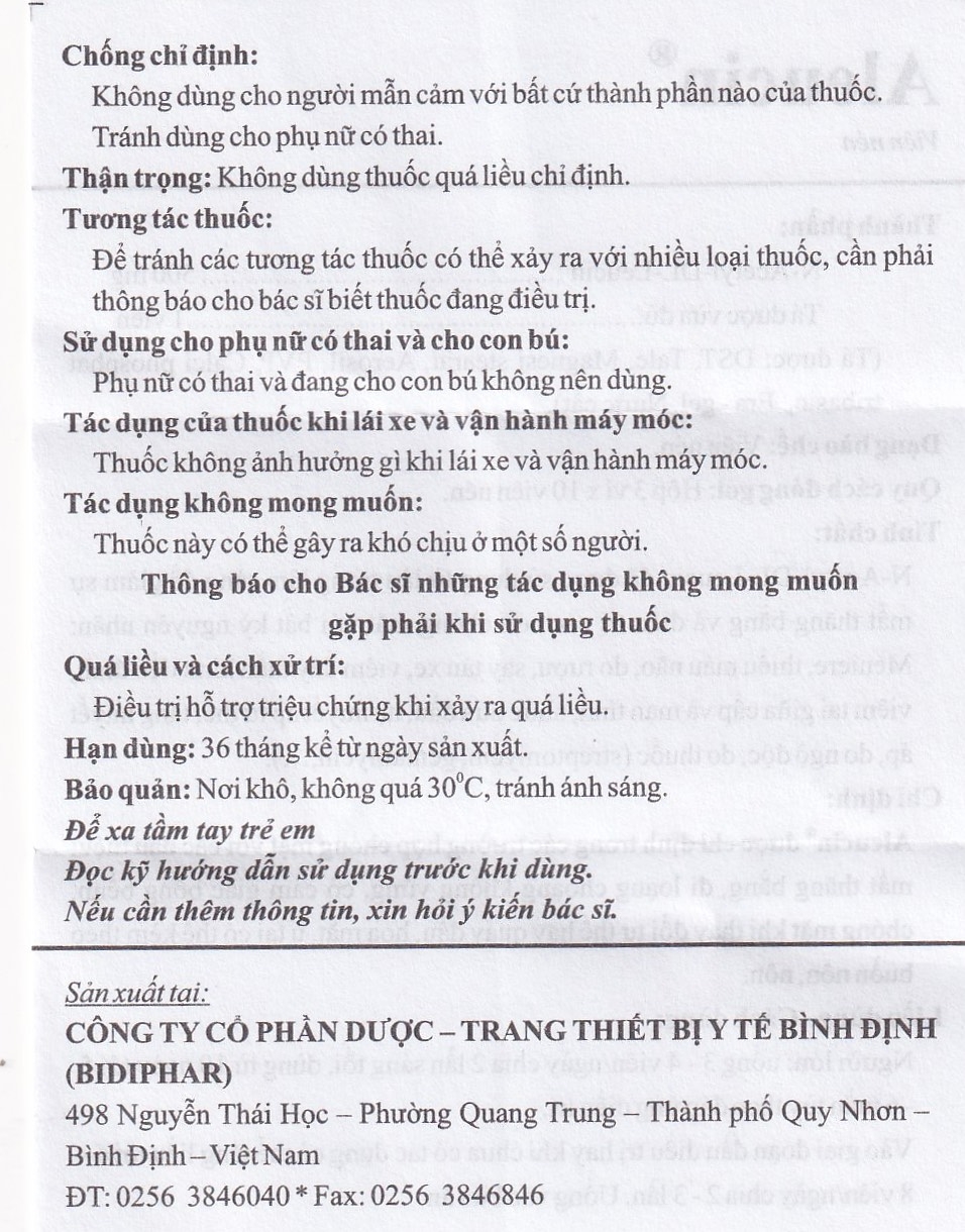 Hình ảnh Thuốc Aleucin 500mg Bidiphar điều trị các cơn chóng mặt (3 vỉ x 10 viên)