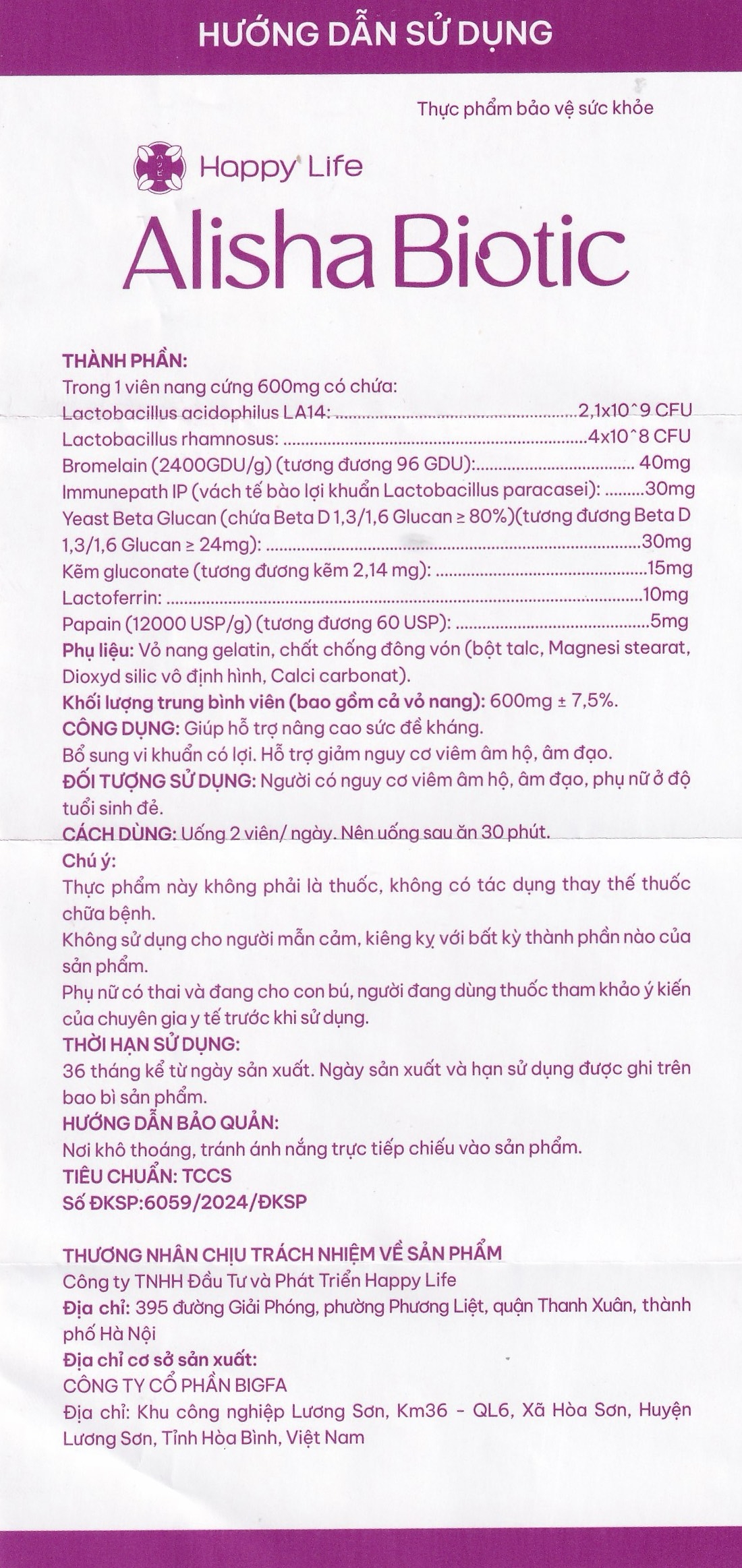 Hình ảnh Viên uống Alisha Biotic For Women Happy Life bổ sung lợi khuẩn, hỗ trợ sức khoẻ nữ giới (3 vỉ x 10 viên)