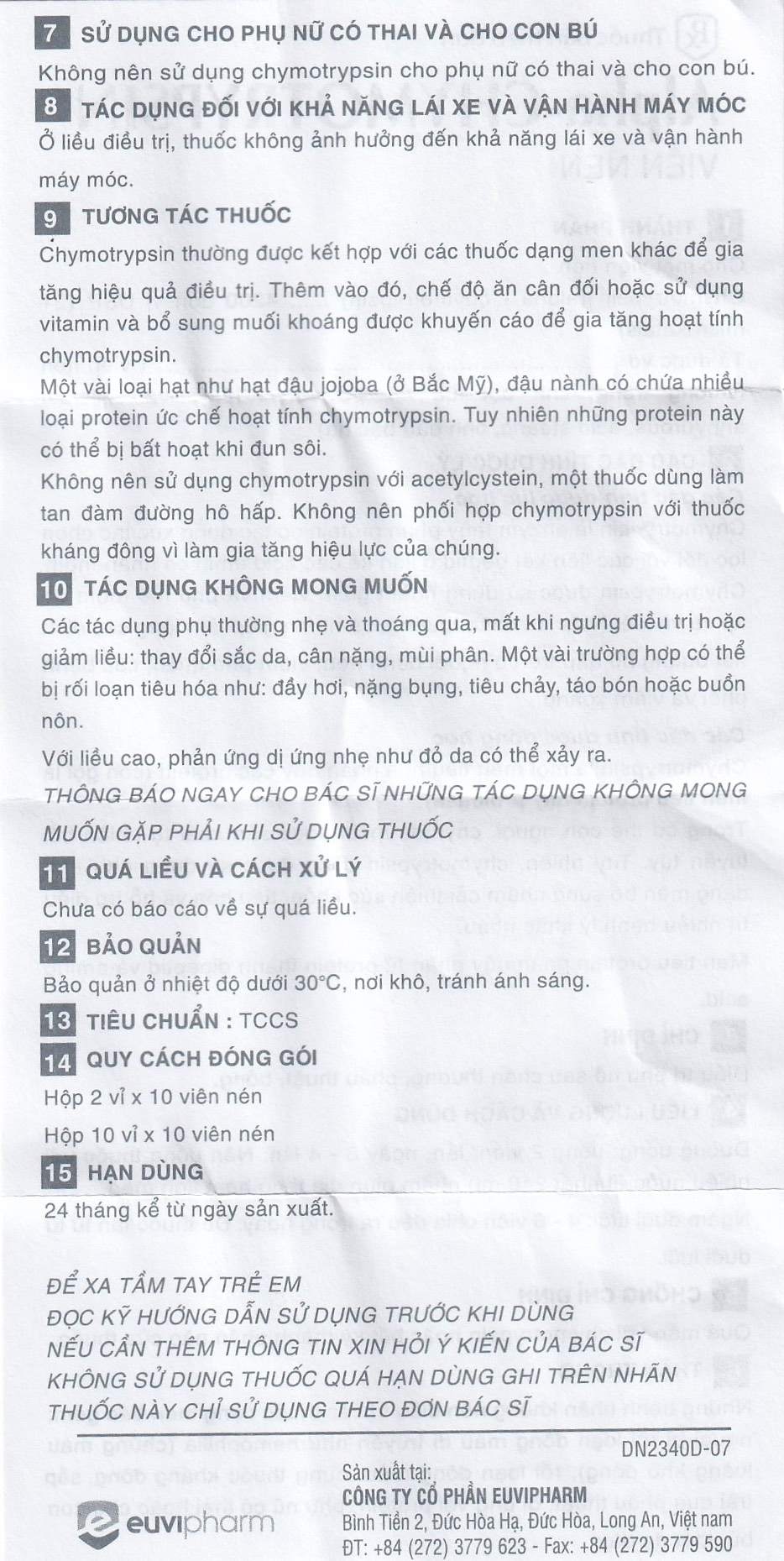Hình ảnh Thuốc Alpha-Chymotrypsin Euvipharm điều trị phù nề sau chấn thương, phẩu thuật, bỏng (2 vỉ x 10 viên)