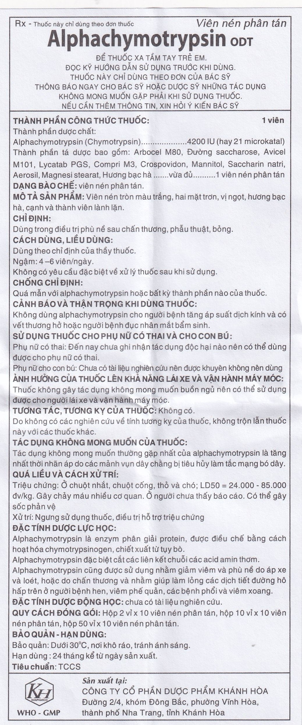Hình ảnh Thuốc Alphachymotrypsin ODT Khánh Hòa điều trị phù nề sau chấn thương, phẫu thuật, bỏng (2 vỉ x 10 viên)