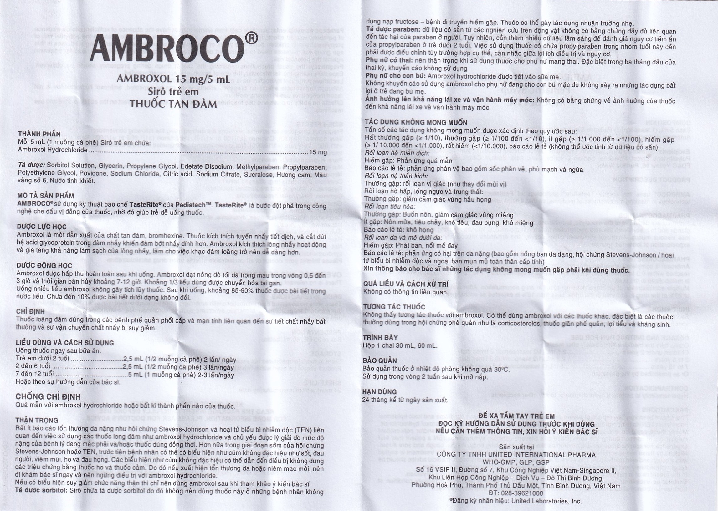 Hình ảnh Siro Ambroco United hỗ trợ tan đàm cho trẻ (60ml)