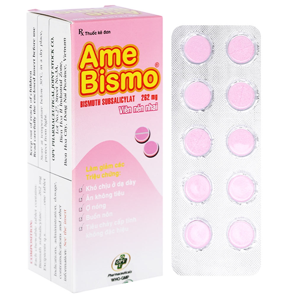 Hình ảnh Thuốc Ame Bismo 262mg OPV giảm khó chịu ở dạ dày, ăn không tiêu, ợ nóng (6 vỉ x 10 viên)