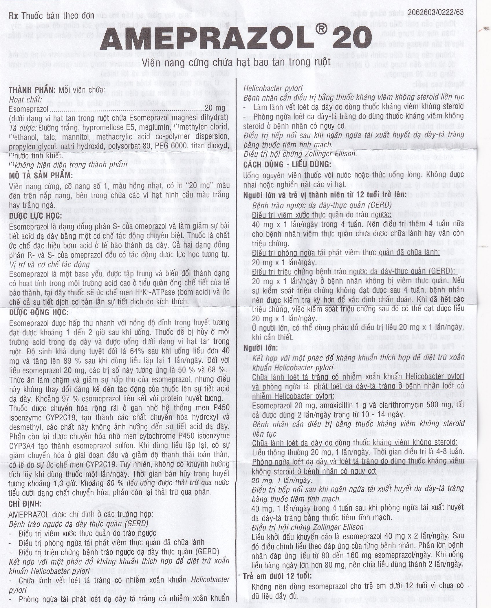Hình ảnh Thuốc AmePrazol 20mg OPV điều trị bệnh trào ngược dạ dày thực quản (5 vỉ x 6 viên)