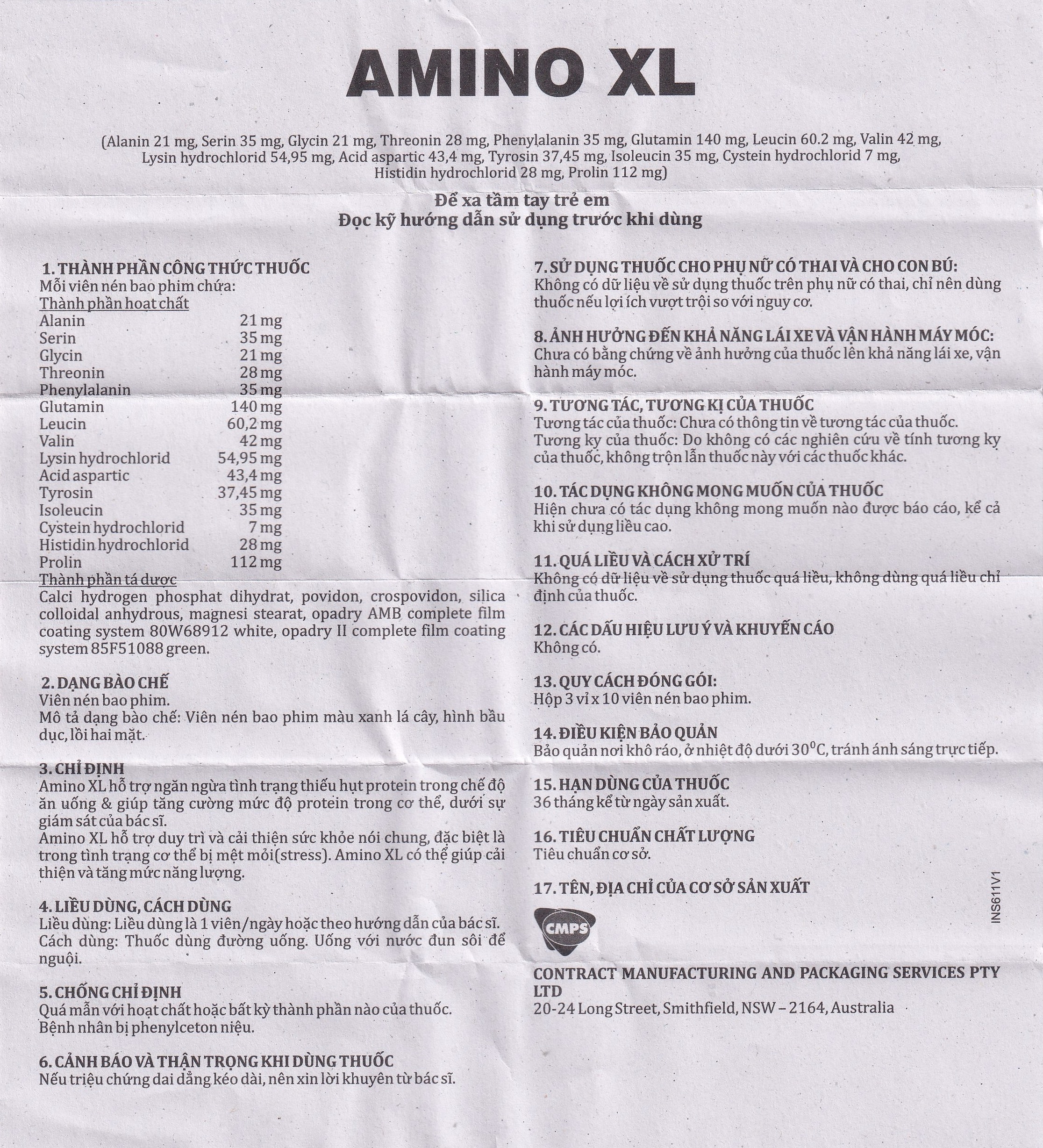 Hình ảnh Thuốc Amino XL CMPS hỗ trợ ngăn ngừa thiếu hụt protein, duy trì và cải thiện sức khỏe (3 vỉ x 10 viên)