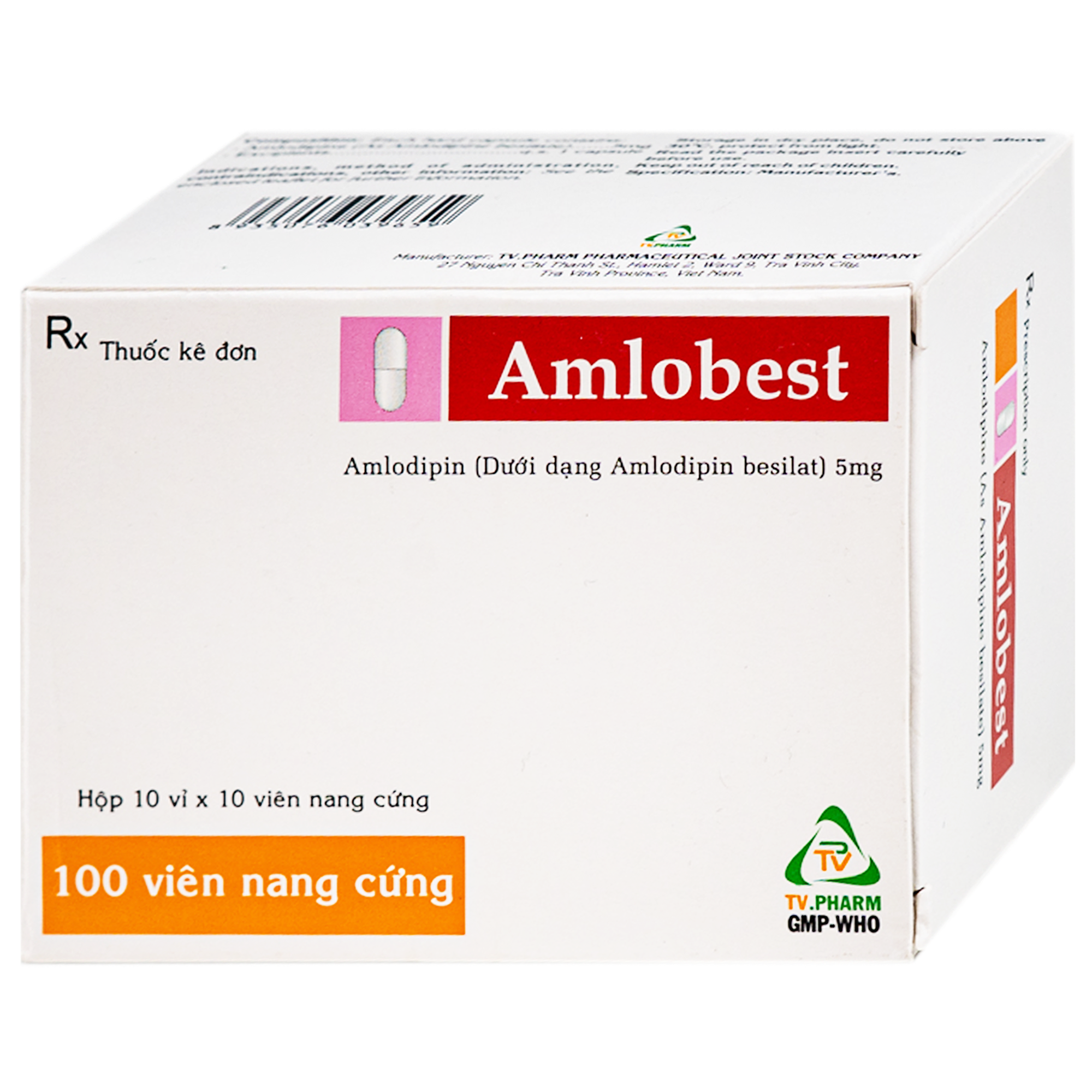 Hình ảnh Thuốc Amlobest 5mg TV.Pharm điều trị tăng huyết áp và dự phòng đau thắt ngực ổn định (10 vỉ x 10 viên)