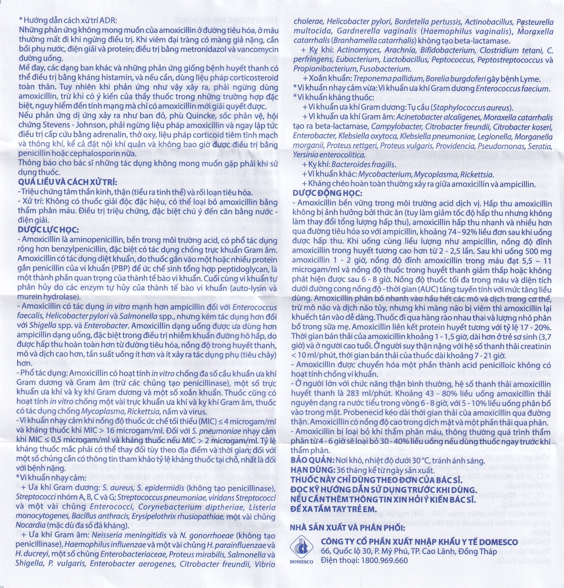 Hình ảnh Thuốc Amoxicillin 500mg Domesco điều trị nhiễm khuẩn (10 vỉ x 10 viên)
