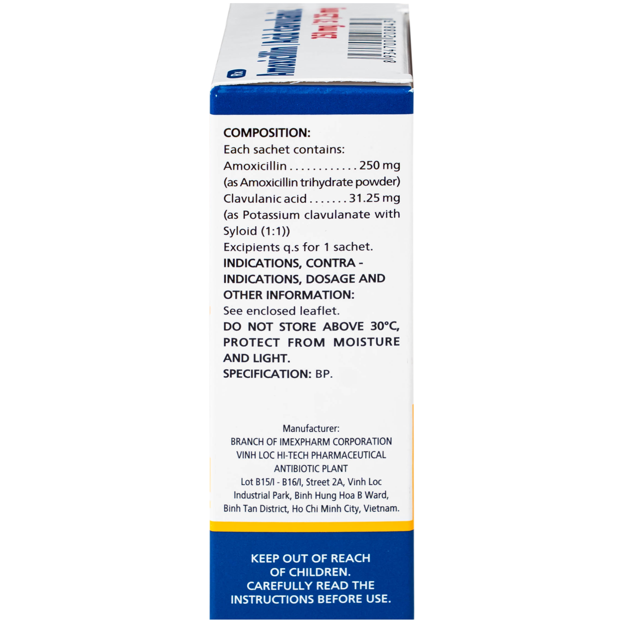 Hình ảnh Thuốc Amoxicillin/Acid clavulanic 250mg/31,25 mg Imexpharm điều trị nhiễm khuẩn (Hộp 12 gói)