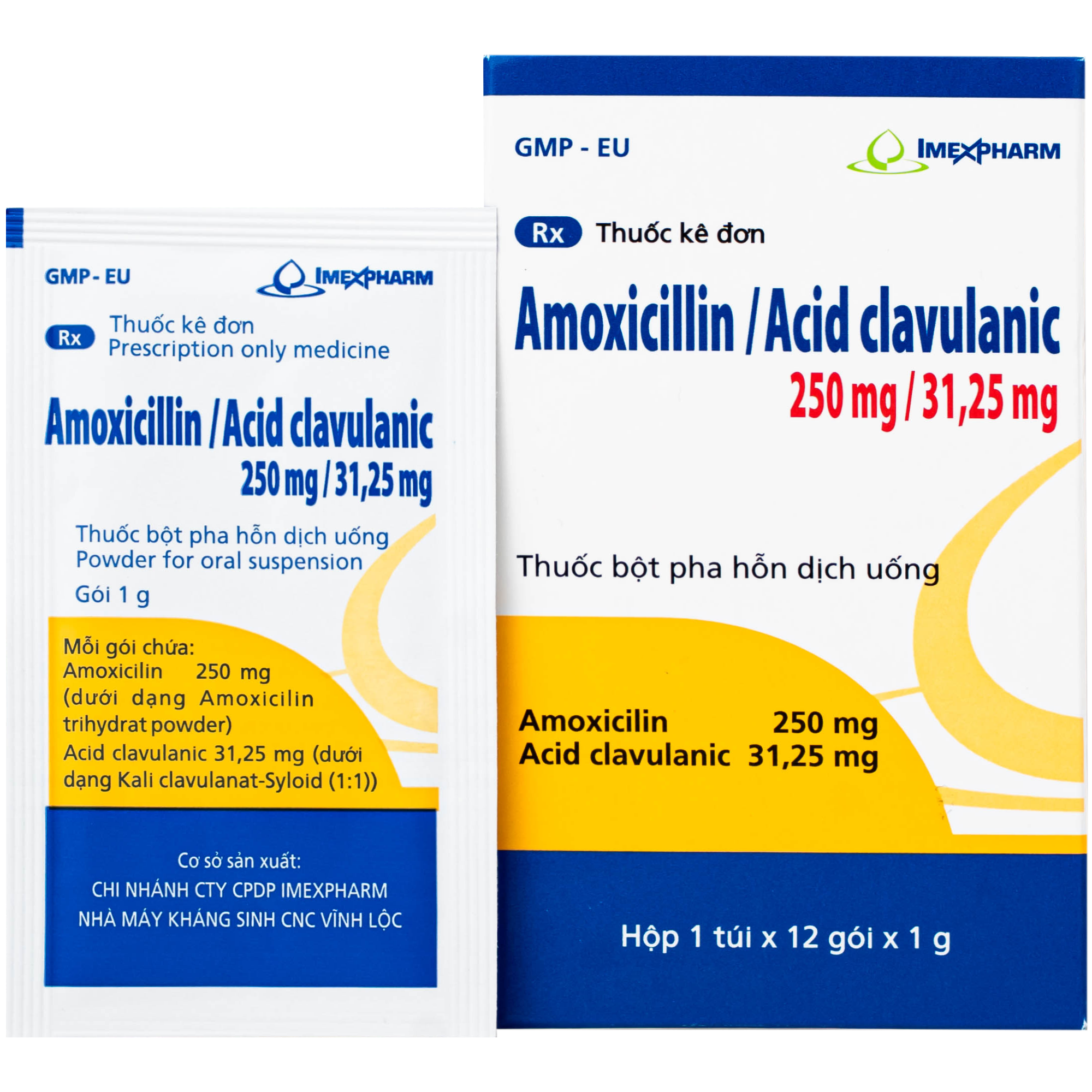Hình ảnh Thuốc Amoxicillin/Acid clavulanic 250mg/31,25 mg Imexpharm điều trị nhiễm khuẩn (Hộp 12 gói)