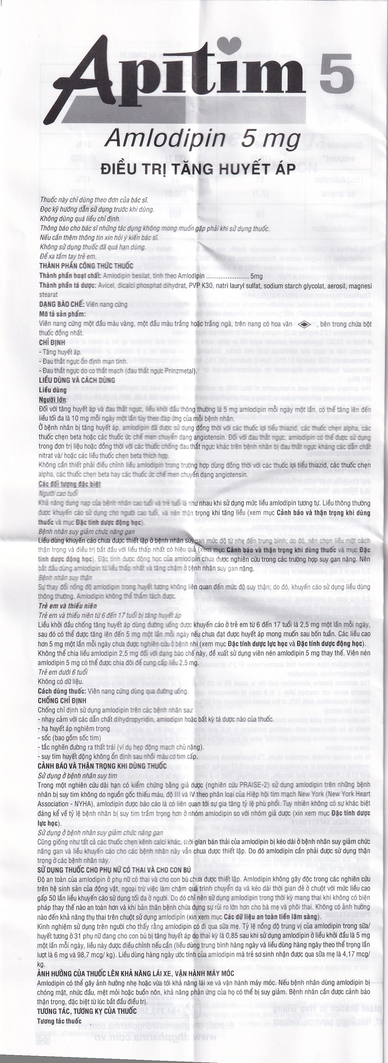 Hình ảnh Thuốc Apitim 5 DHG điều trị tăng huyết áp (3 vỉ x 10 viên)