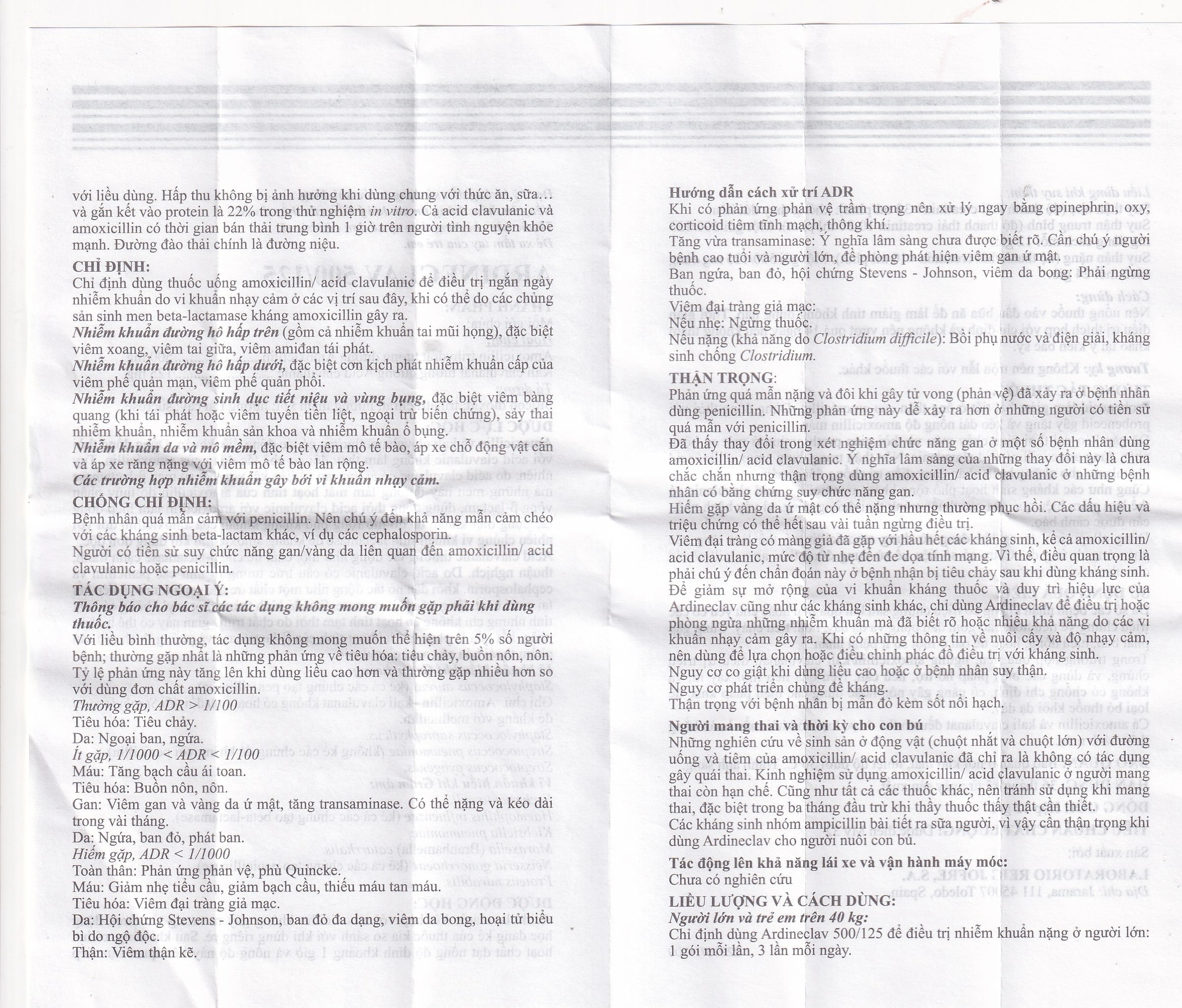 Hình ảnh Bột pha hỗn dịch uống Ardineclav 500/125 Laboratorio Reig Jofre điều trị ngắn ngày nhiễm khuẩn (12 gói)