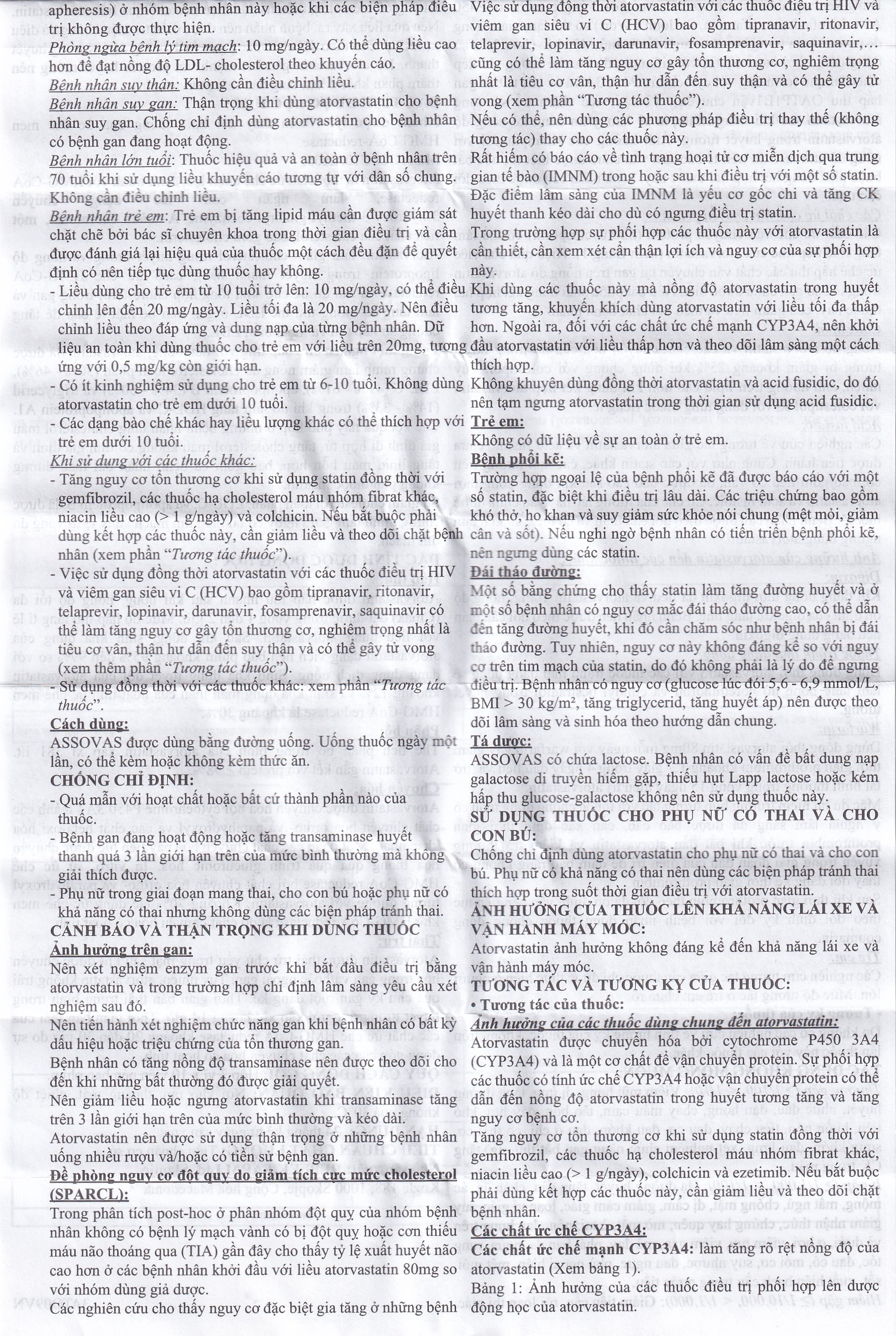 Hình ảnh Thuốc Assovas 10mg Assopharma điều trị tăng cholesterol máu nguyên phát (3 vỉ x 10 viên)