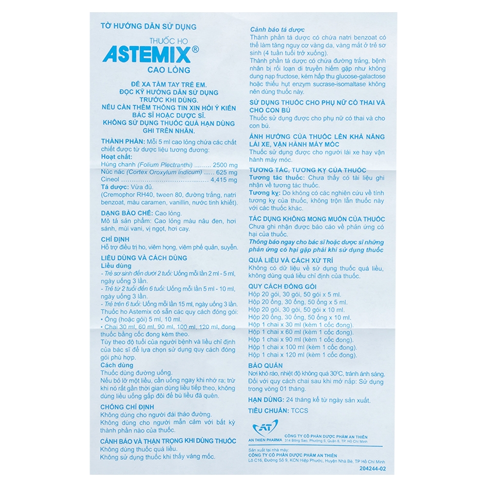 Hình ảnh Thuốc Astemix An Thiên hỗ trợ điều trị ho (60ml)