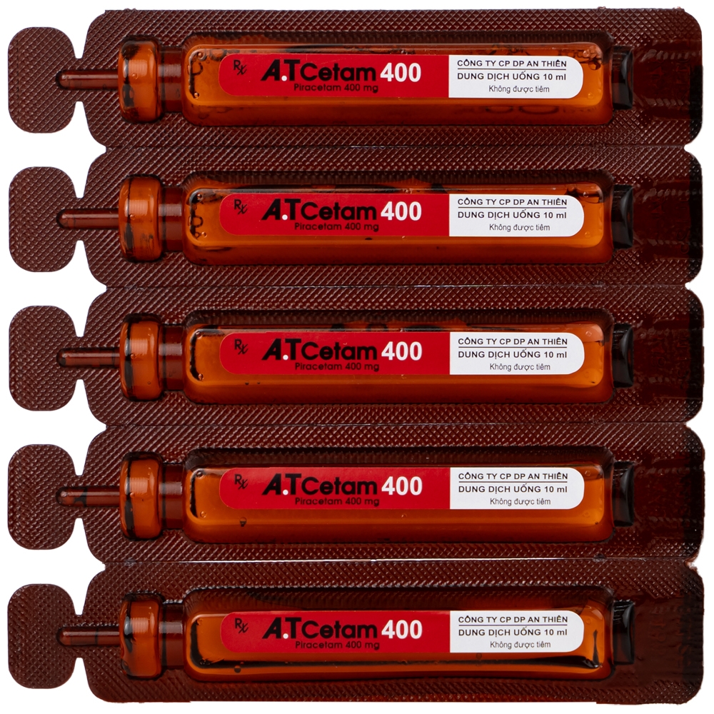 Hình ảnh Thuốc A.T Cetam 400 An Thiên điều trị chóng mặt, giật rung cơ, thiếu máu não, suy giảm nhận thức ở người già (30 ống x 10ml)