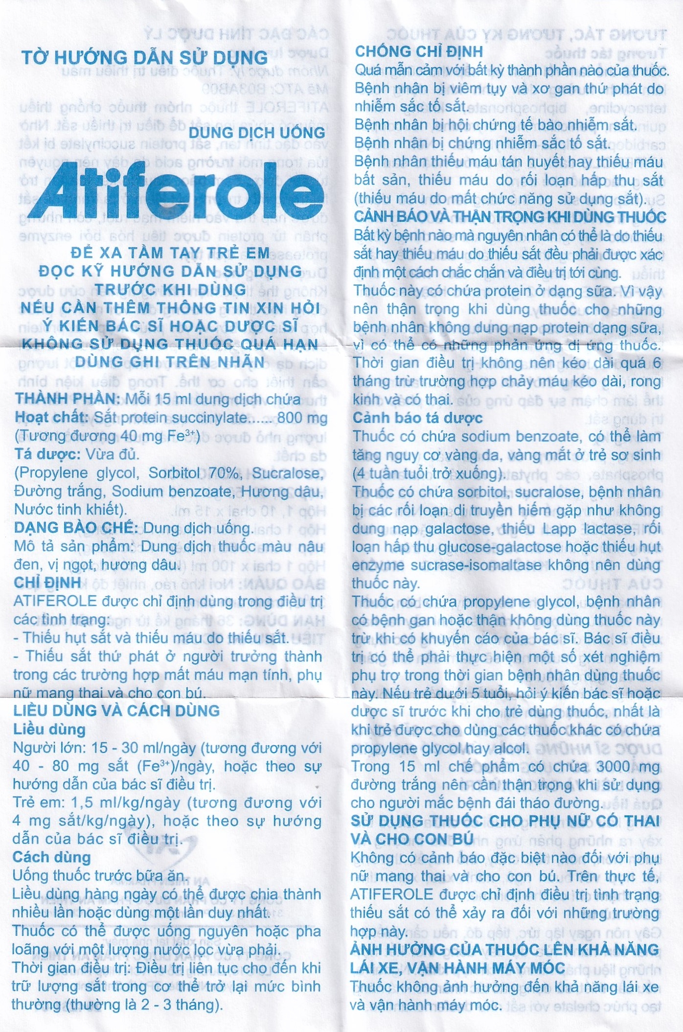 Hình ảnh Dung dịch uống Atiferole 800mg/15ml An Thiên điều trị tình trạng thiếu hụt sắt và thiếu máu