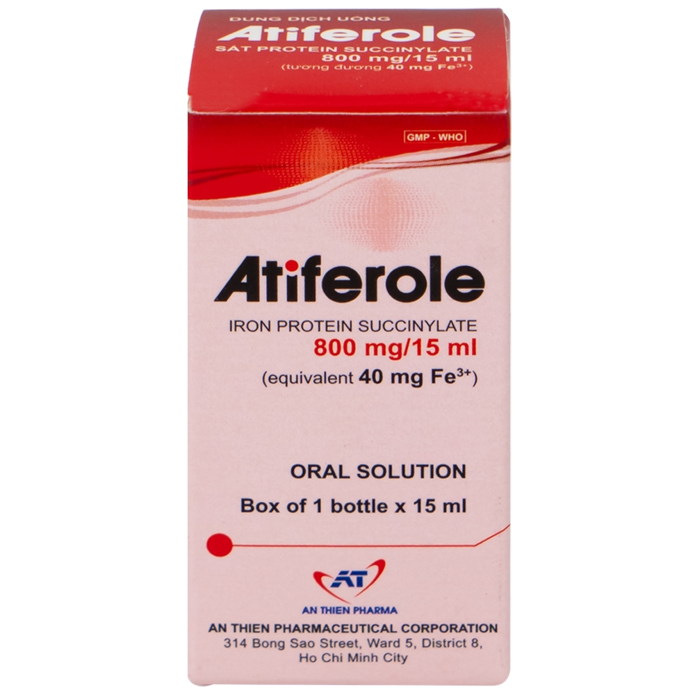Hình ảnh Dung dịch uống Atiferole 800mg/15ml An Thiên điều trị tình trạng thiếu hụt sắt và thiếu máu