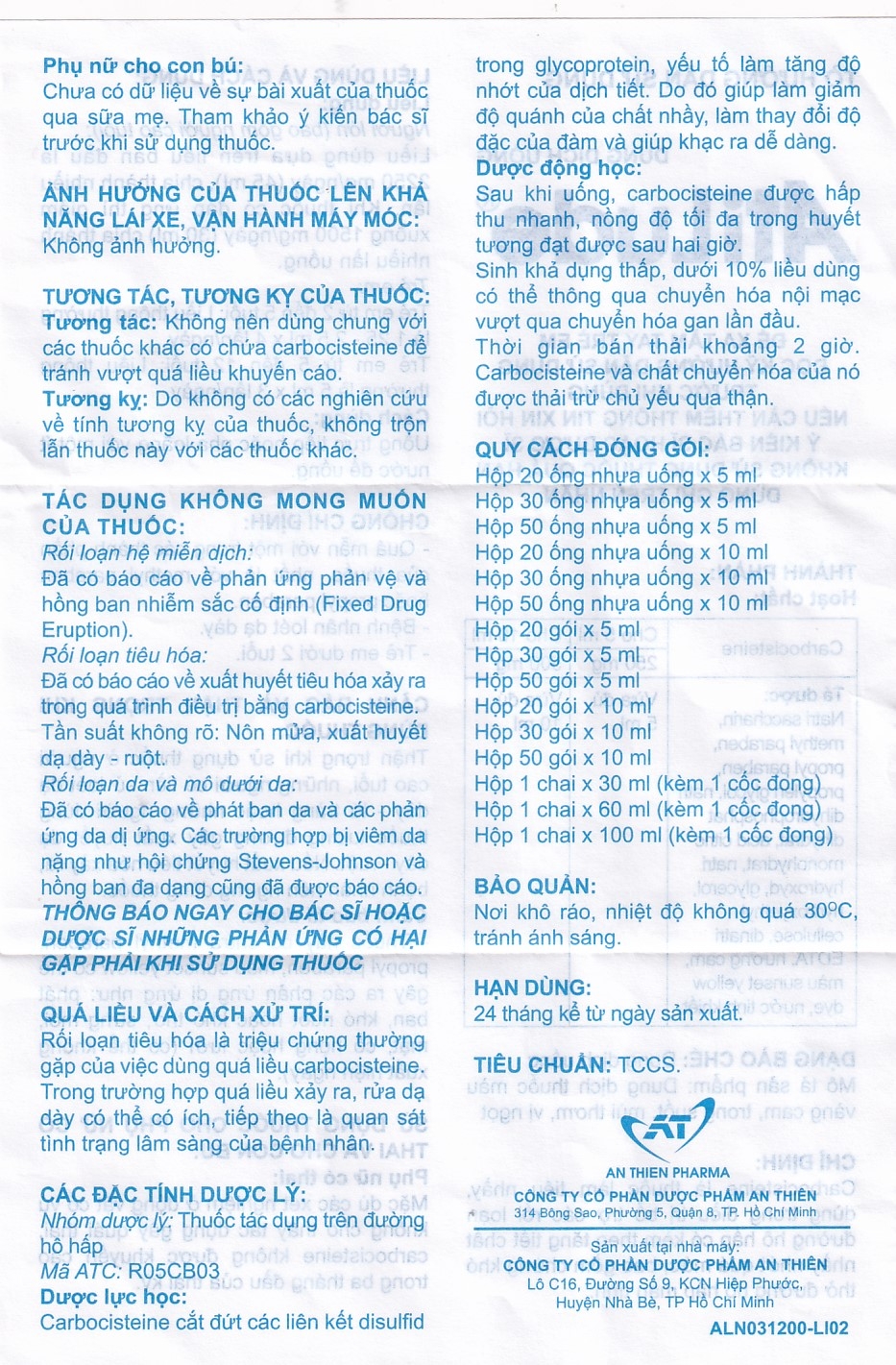 Hình ảnh Dung dịch uống AtiLude 250mg/5ml An Thiên tiêu nhầy, rối loạn đường hô hấp (6 vỉ x 5 ống x 5ml)