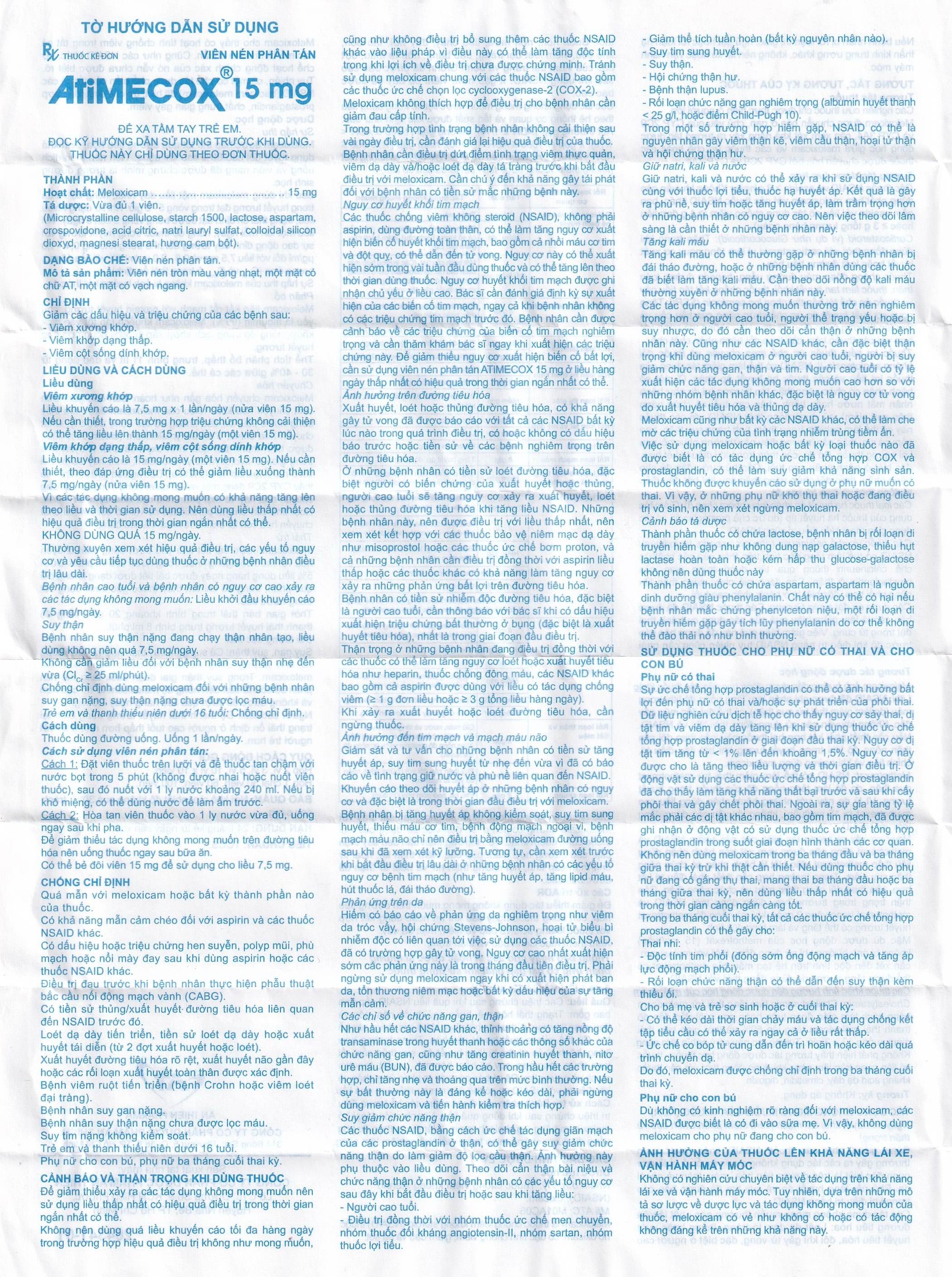 Hình ảnh Thuốc Atimecox 15mg An Thiên giảm các dấu hiệu và triệu chứng của viêm xương khớp (3 vỉ x 10 viên)