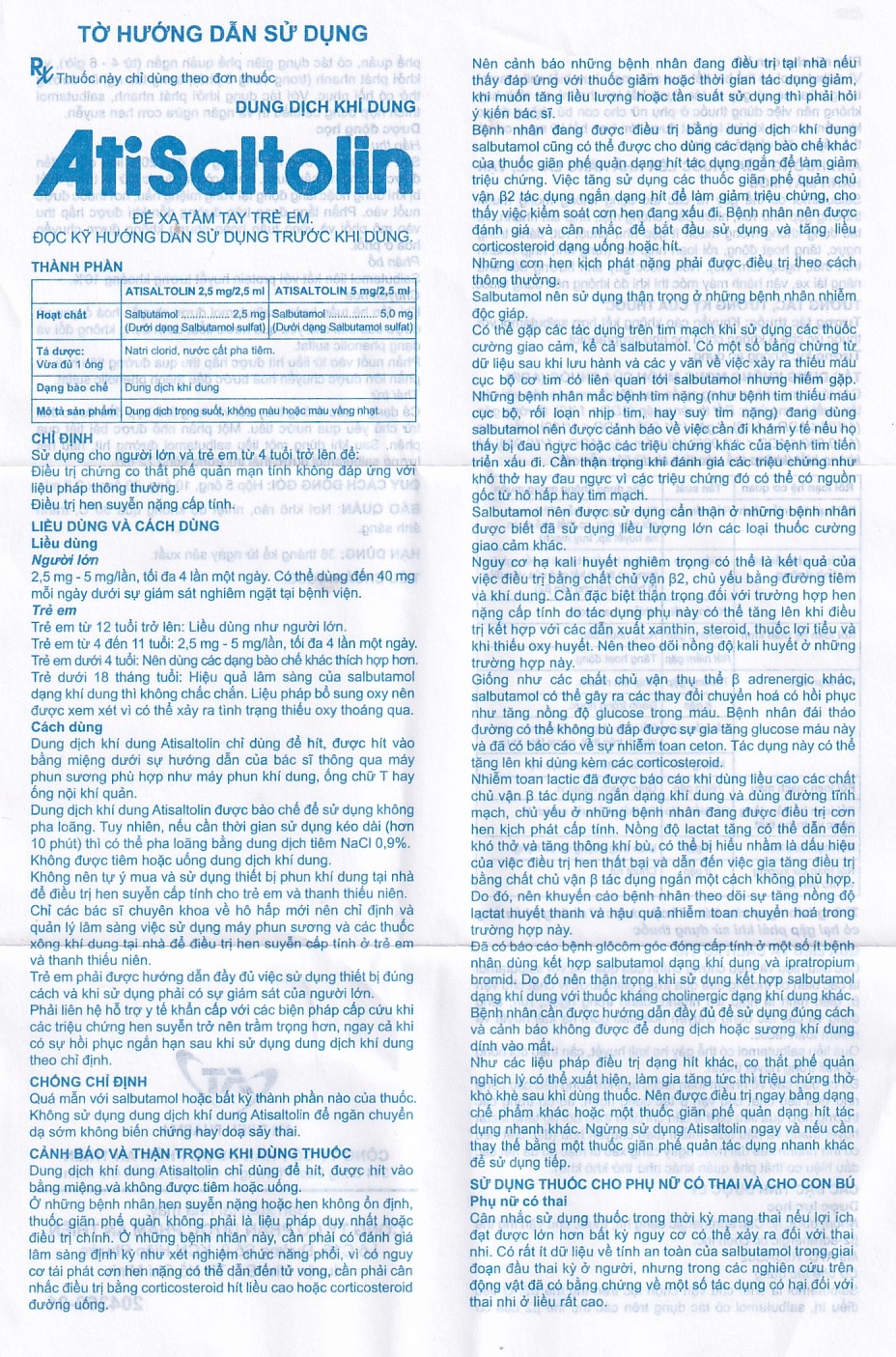 Hình ảnh Dung dịch khí dung AtiSaltolin 5mg/2,5ml An Thiên điều trị chứng co thắt phế quản (1 vỉ x 5 ống)