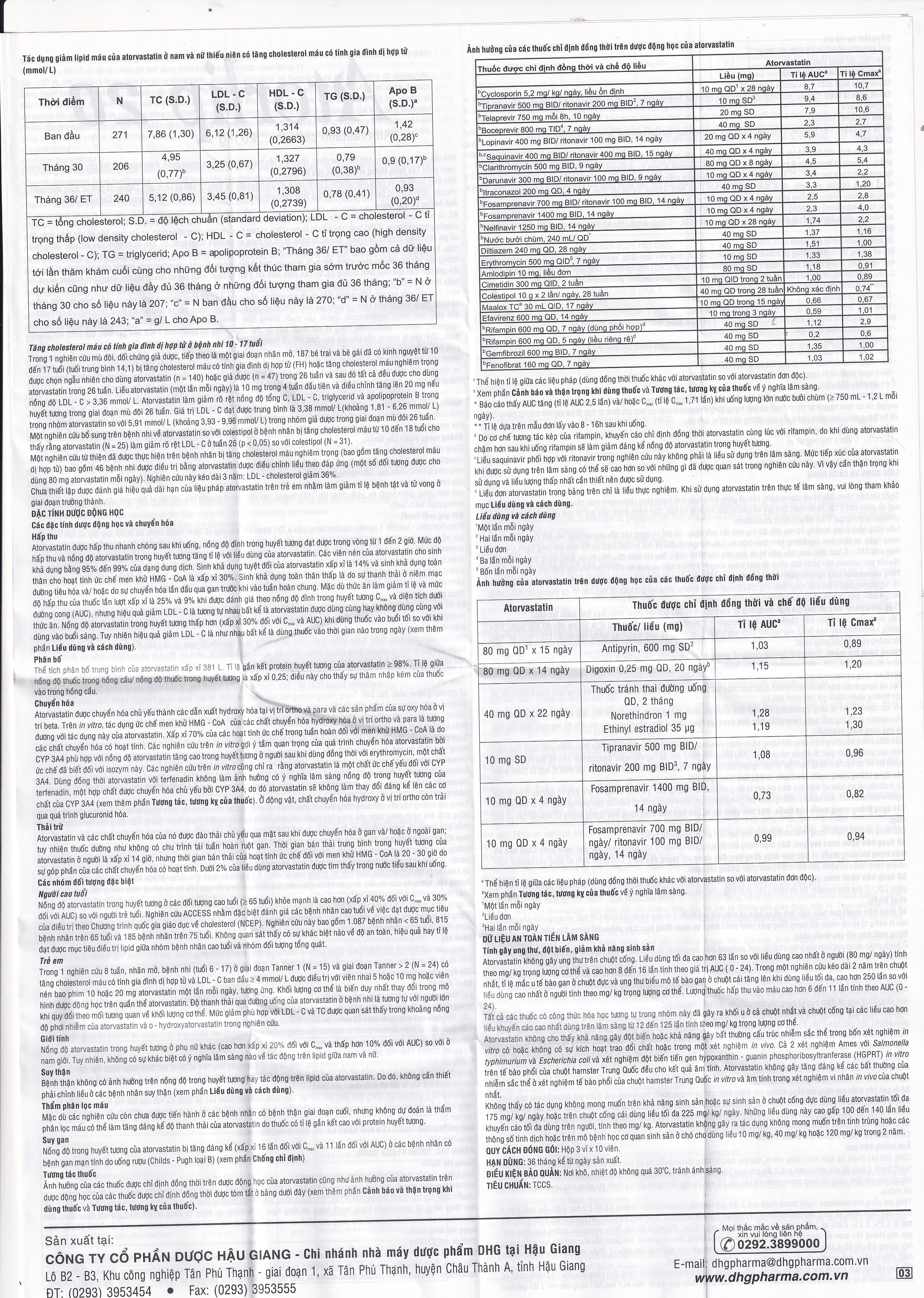 Hình ảnh Thuốc Atorlip 20mg DHG điều trị tăng cholesterol toàn phần và LDL-cholesterol (3 vỉ x 10 viên)