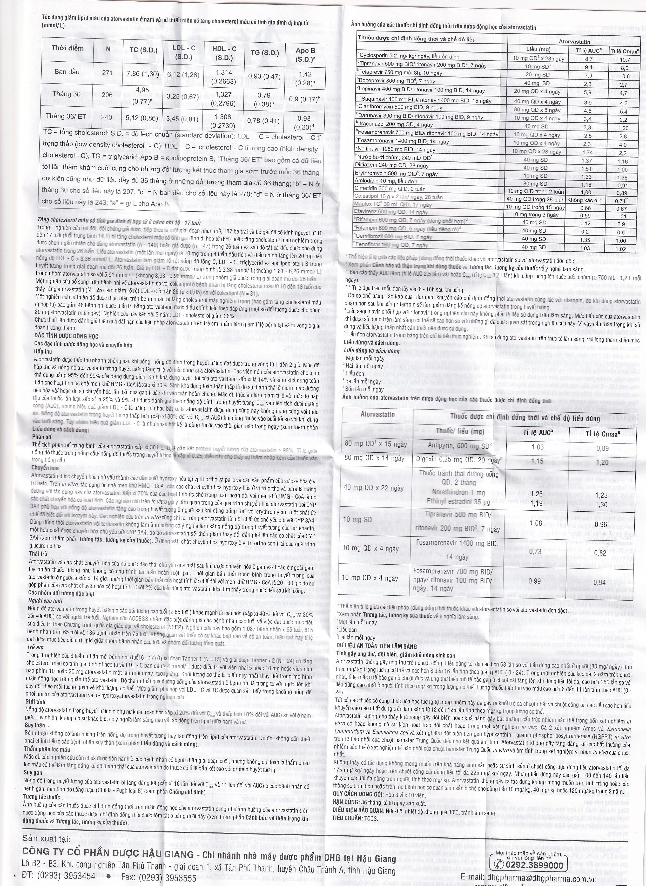 Hình ảnh Thuốc Atorlip 10mg DHG điều trị tăng cholesterol toàn phần, tăng LDL-cholesterol (3 vỉ x 10 viên)