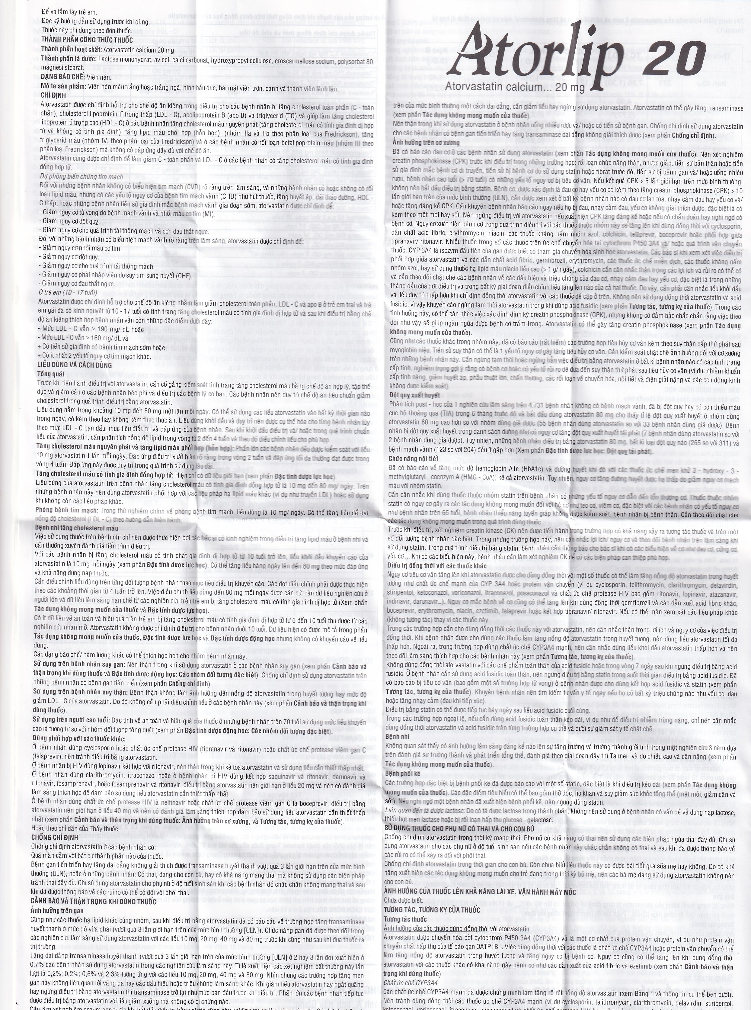 Hình ảnh Thuốc Atorlip 20mg DHG điều trị tăng cholesterol toàn phần và LDL-cholesterol (3 vỉ x 10 viên)