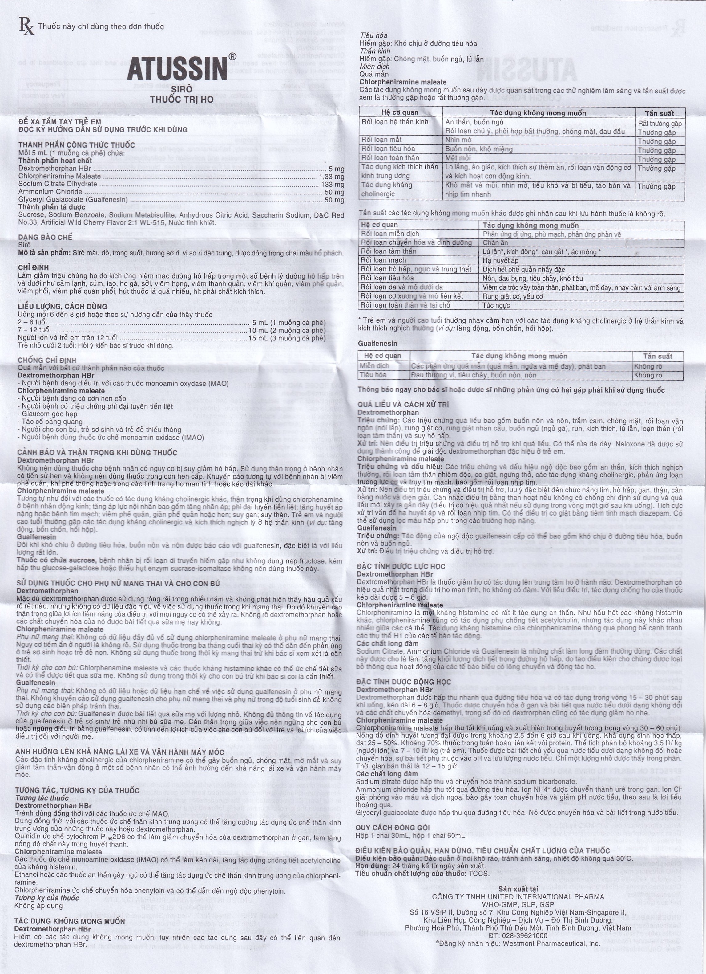 Hình ảnh Siro ho Atussin United hỗ trợ giảm các triệu chứng ho (60ml)