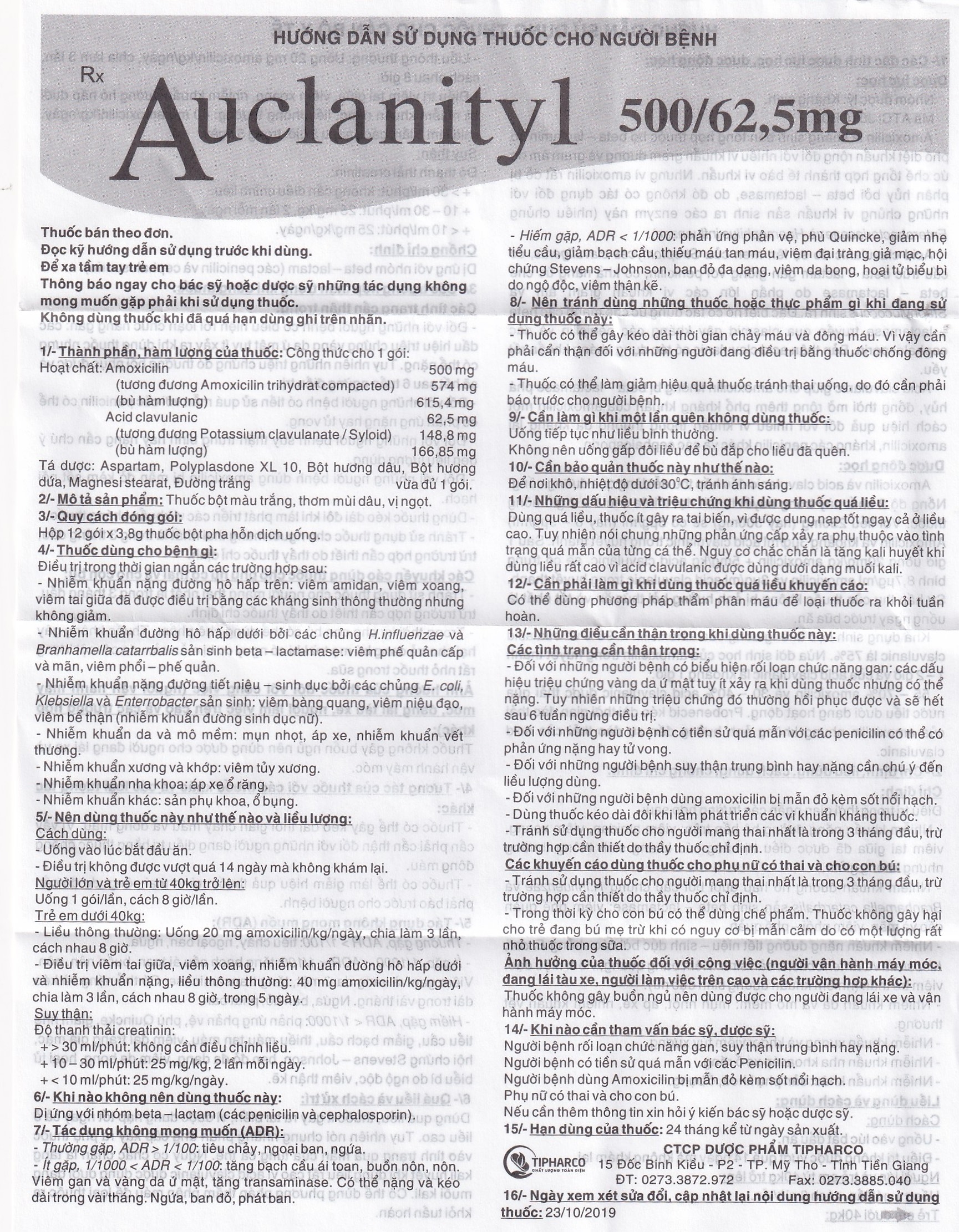 Hình ảnh Bột Auclanityl 500/62.5mg Tipharco điều trị nhiễm khuẩn (12 gói x 3,8g)