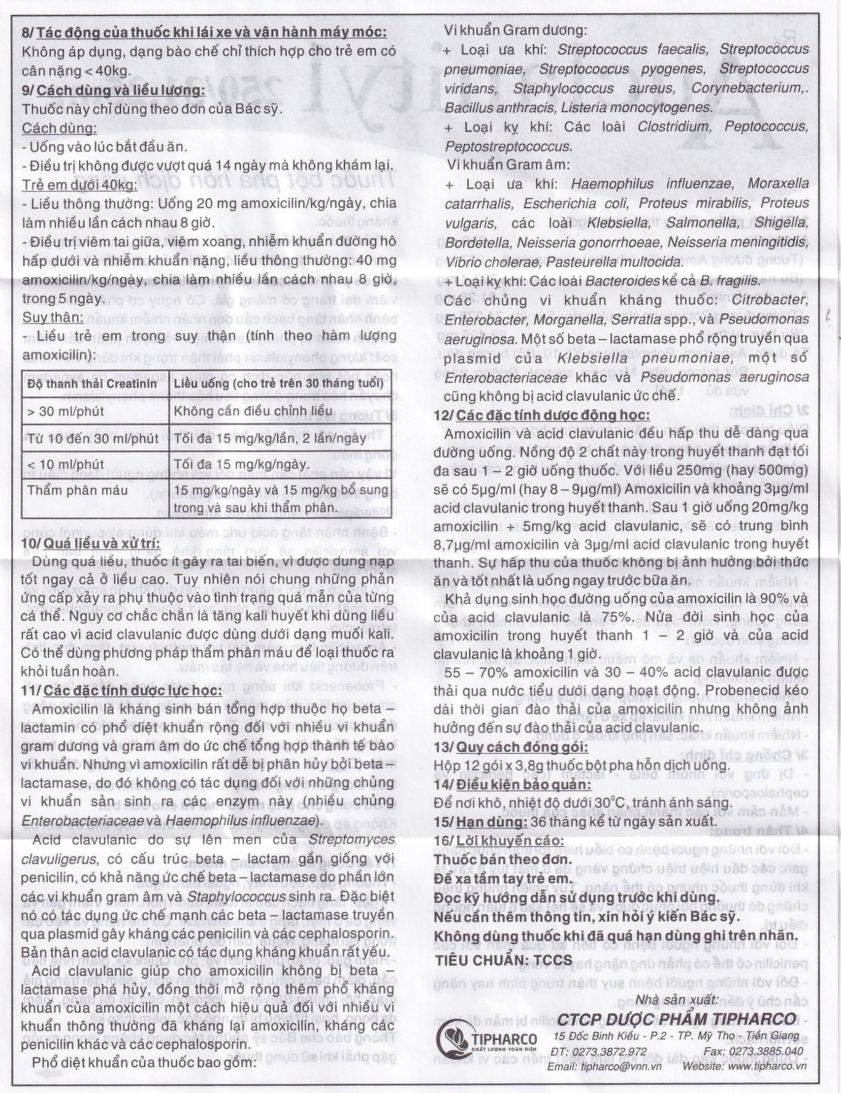 Hình ảnh Bột Auclanityl 250/31.25mg Tipharco điều trị nhiễm khuẩn (12 gói x 3,8g) 