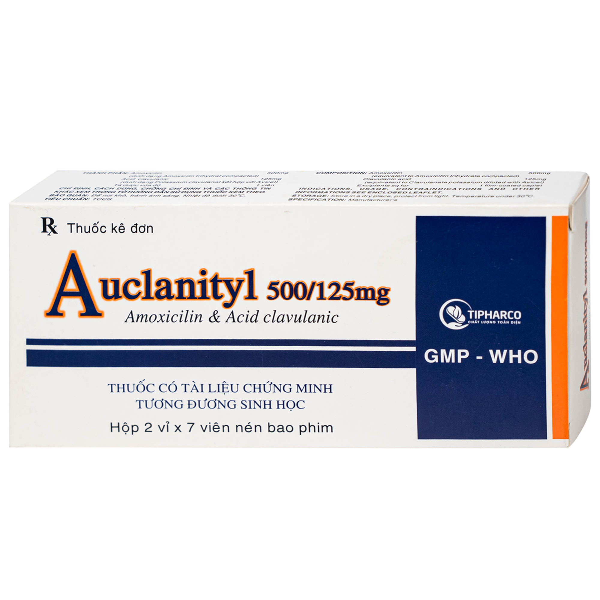 Hình ảnh Thuốc Auclanityl 500/125mg Tipharco điều trị nhiễm khuẩn (2 vỉ x 7 viên)
