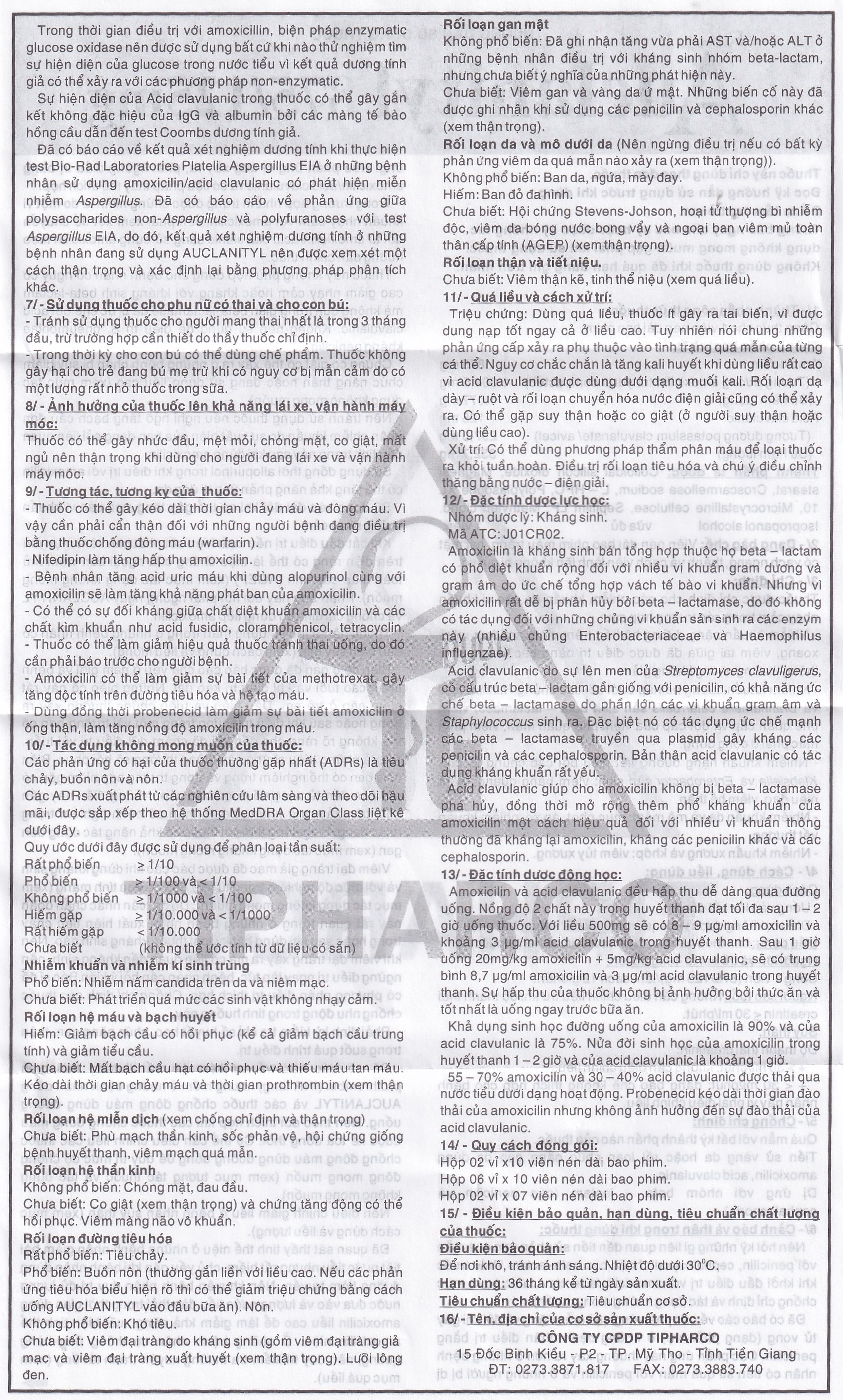 Hình ảnh Thuốc Auclanityl 875/125mg Tipharco điều trị nhiễm khuẩn (2 vỉ x 7 viên)