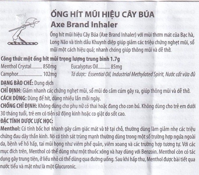 Hình ảnh Ống hít mũi hiệu Cây Búa Axe Brand Inhaler Leung Kai Fook điều trị ngạt mũi, cảm cúm (6 ống x 1.7g)