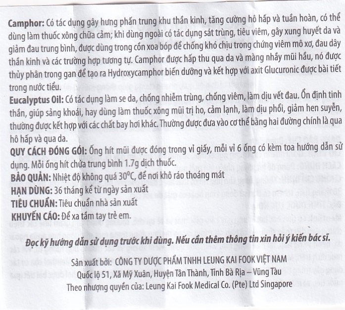 Hình ảnh Ống hít mũi hiệu Cây Búa Axe Brand Inhaler Leung Kai Fook điều trị ngạt mũi, cảm cúm (6 ống x 1.7g)