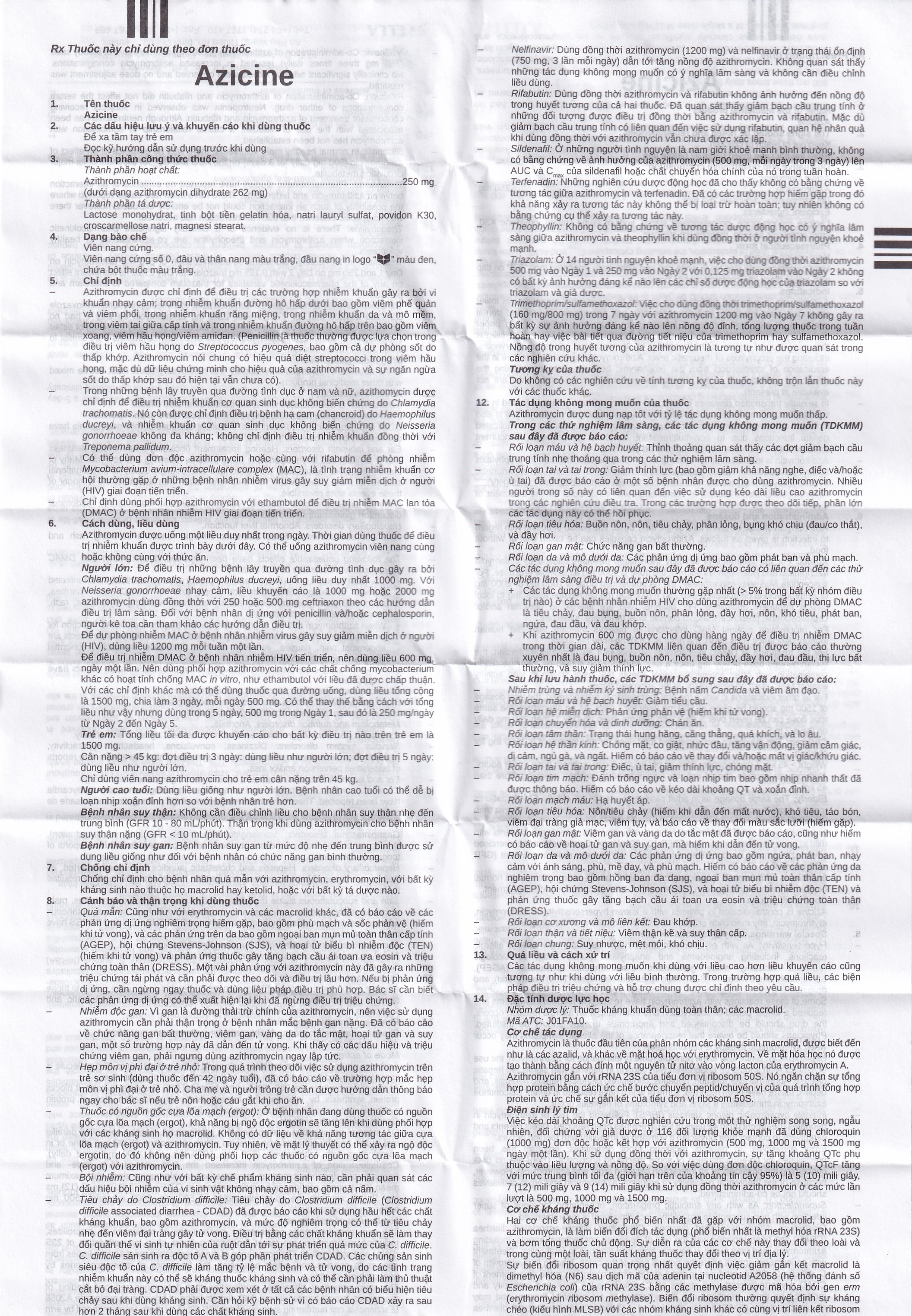 Hình ảnh Thuốc Azicine 250mg Stella điều trị nhiễm khuẩn (1 vỉ x 6 viên)