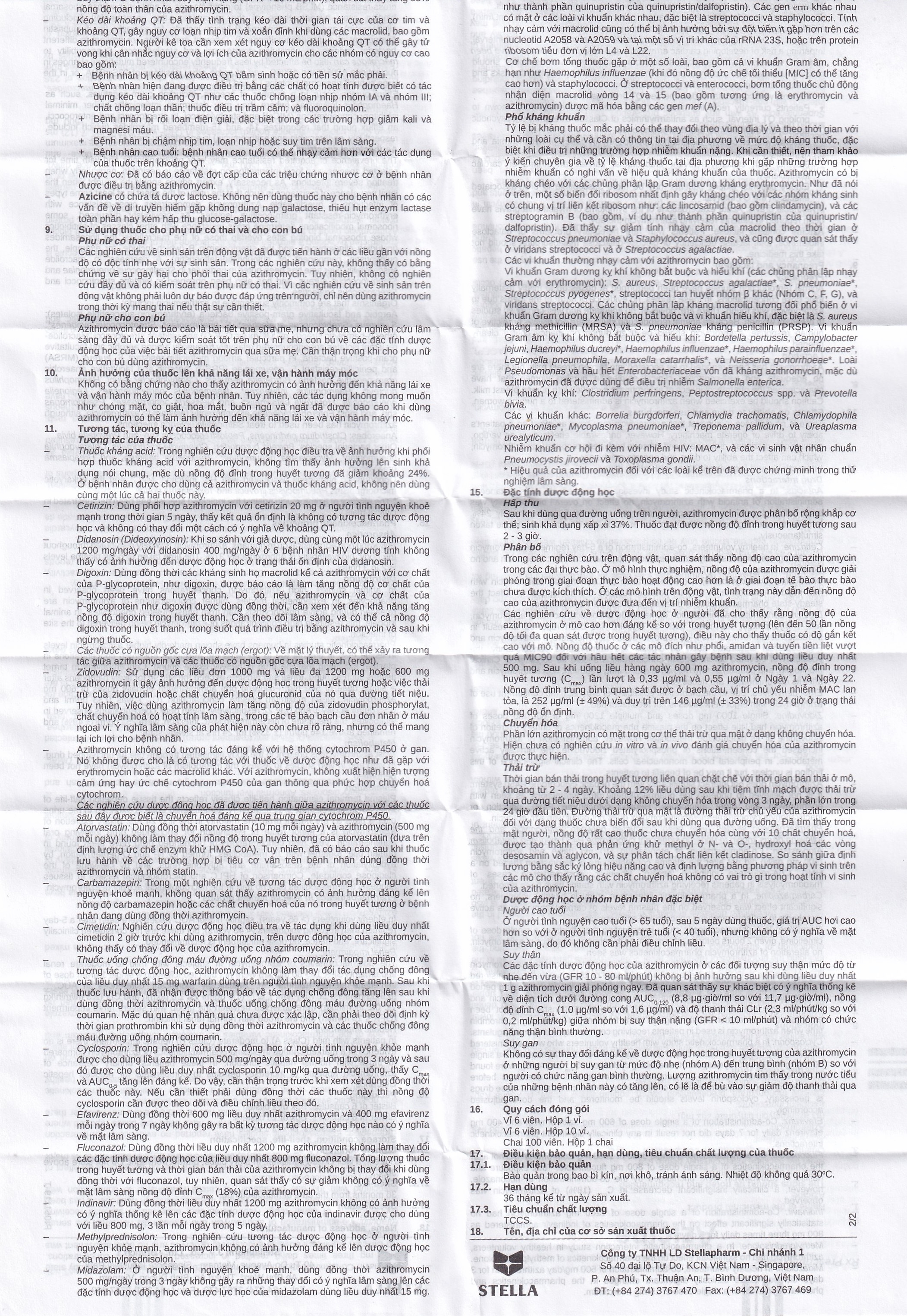 Hình ảnh Thuốc Azicine 250mg Stella điều trị nhiễm khuẩn (1 vỉ x 6 viên)