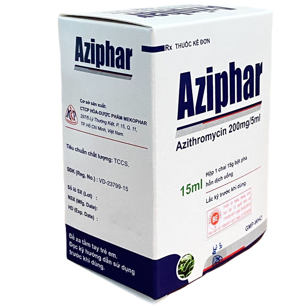 Hình ảnh Thuốc Aziphar Mekophar điều trị nhiễm khuẩn đường hô hấp dưới, viêm phế quản cấp (15ml)