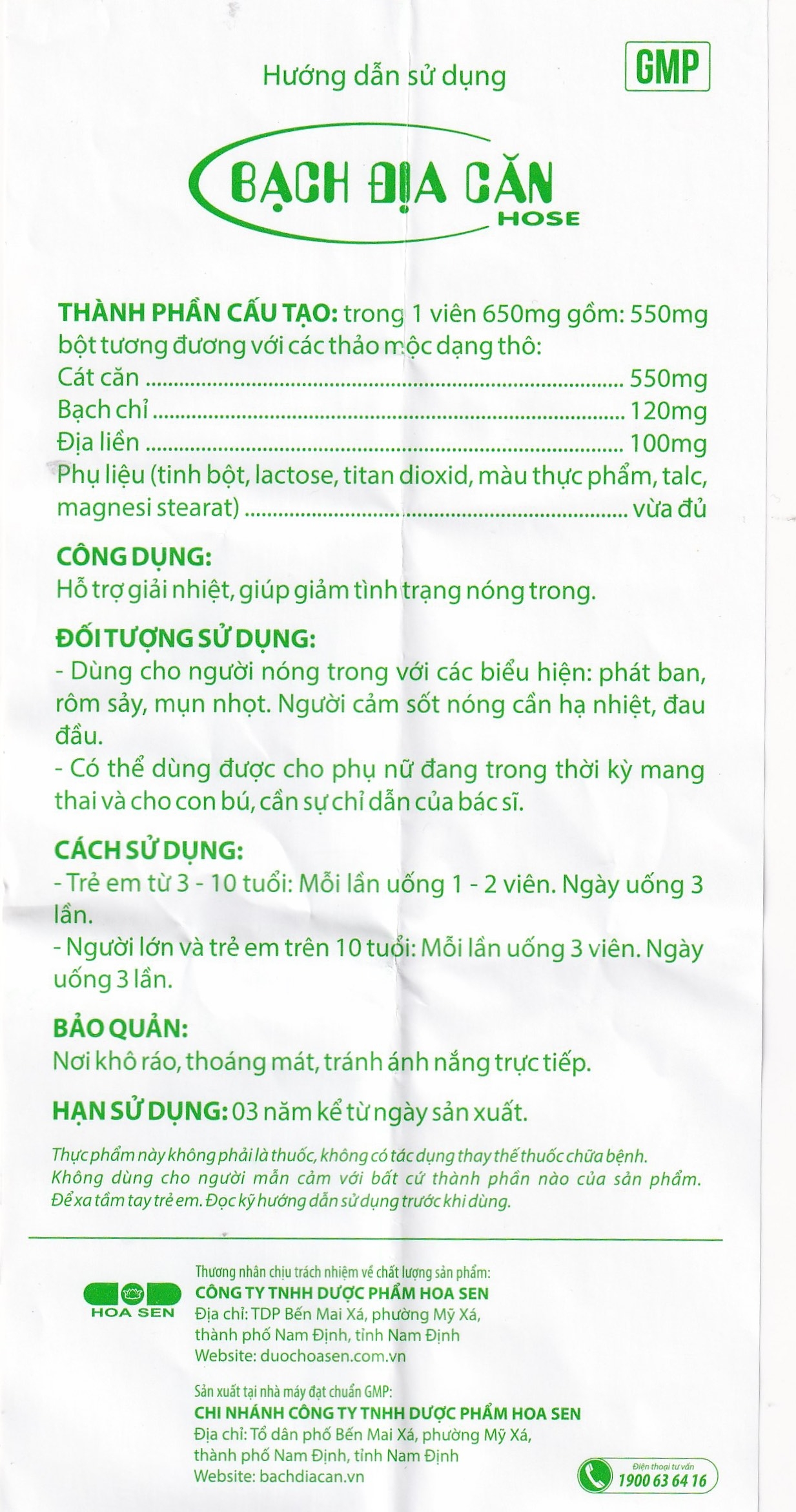 Hình ảnh Viên uống Bạch Địa Căn Hose Hoa Sen dùng cho người cảm sốt nóng cần hạ nhiệt, đau đầu (10 vỉ x 10 viên)