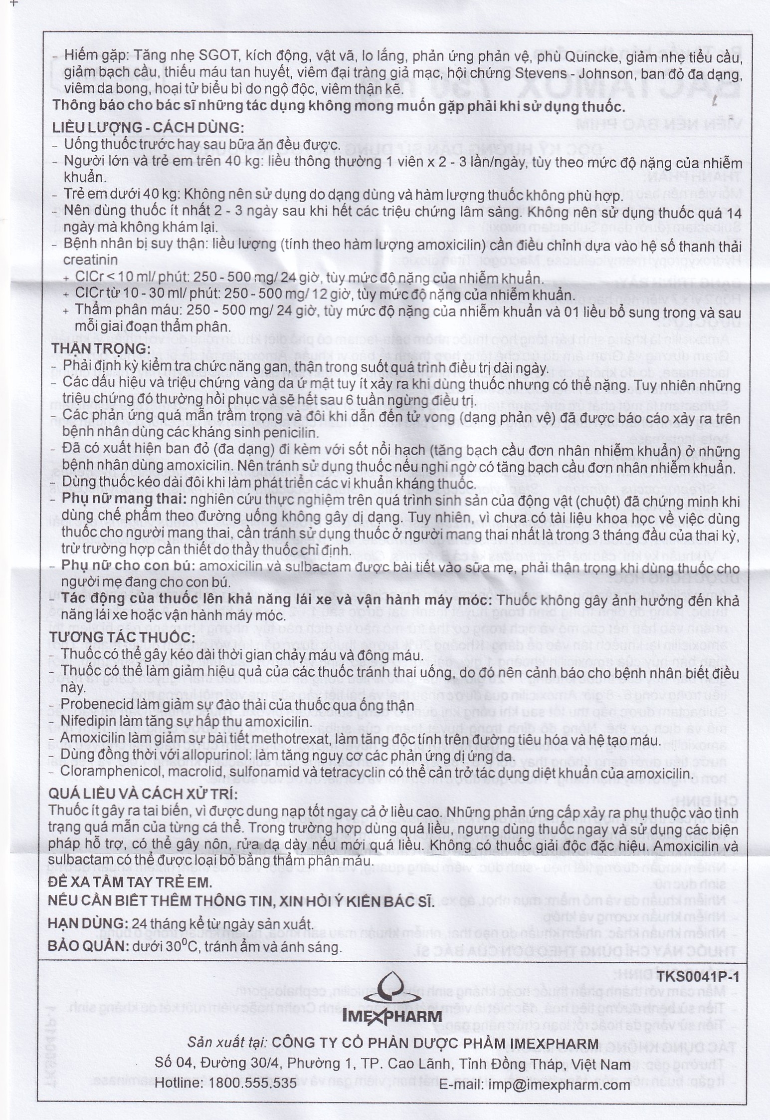 Hình ảnh Thuốc Bactamox 750 Imexpharm điều trị nhiễm khuẩn (2 vỉ x 7 viên)