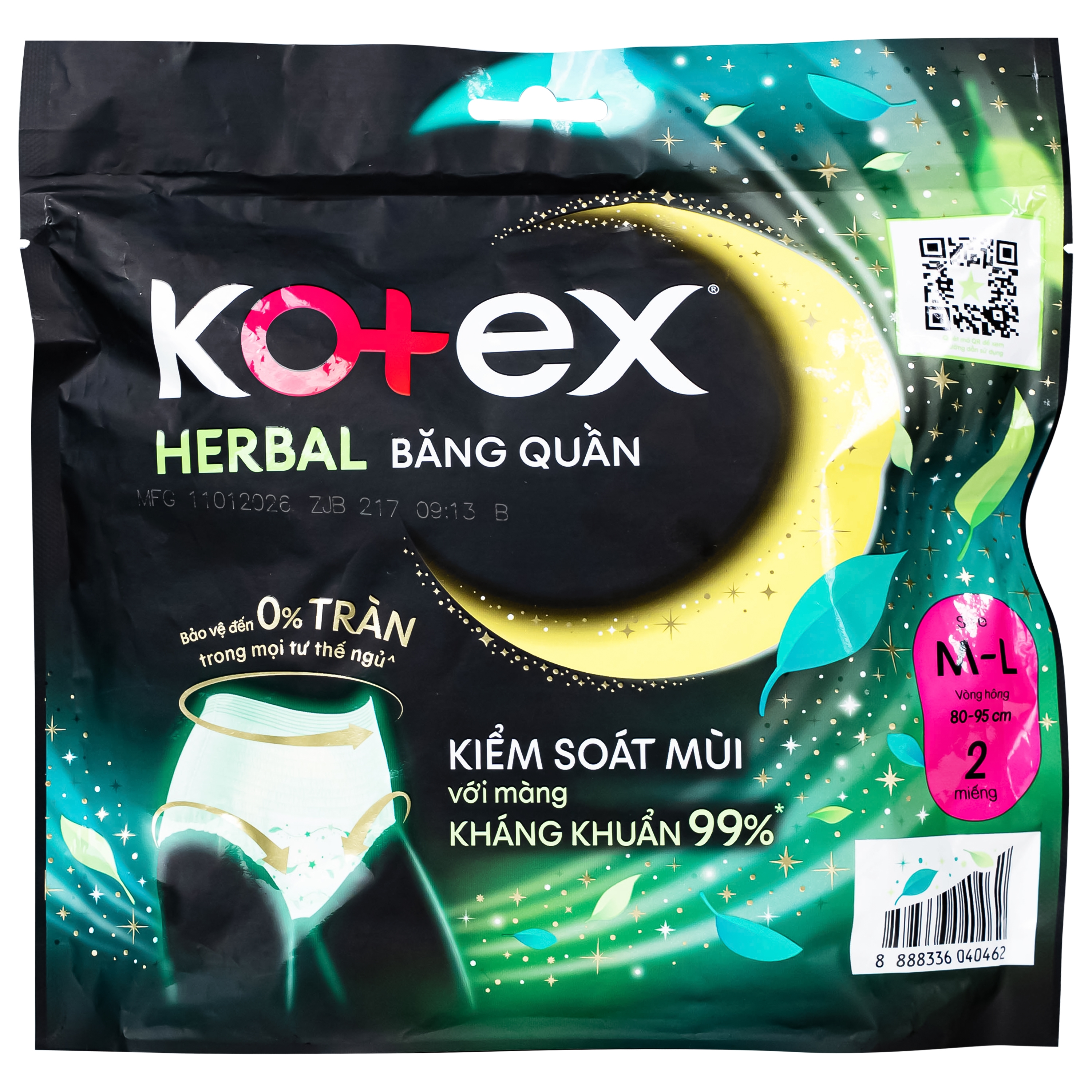 Hình ảnh Băng vệ sinh dạng quần Kotex herbal kháng khuẩn (gói 2 miếng) Size M-L
