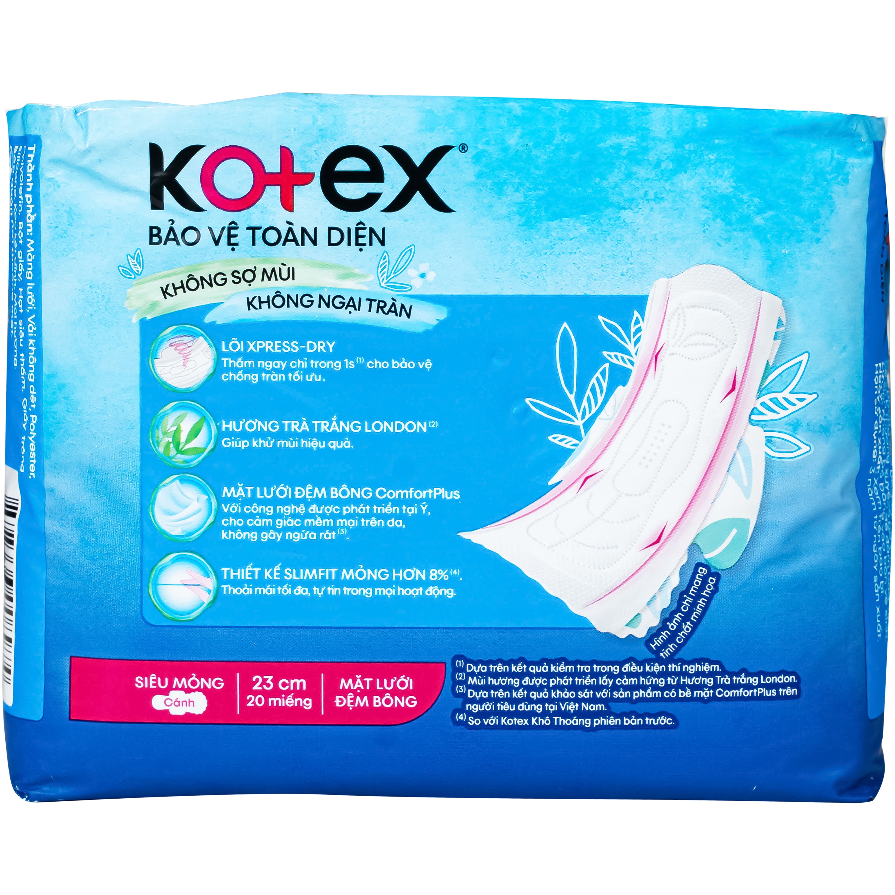 Hình ảnh Băng vệ sinh Kotex bảo vệ toàn diện 23cm siêu mỏng cánh ( gói 20 miếng)