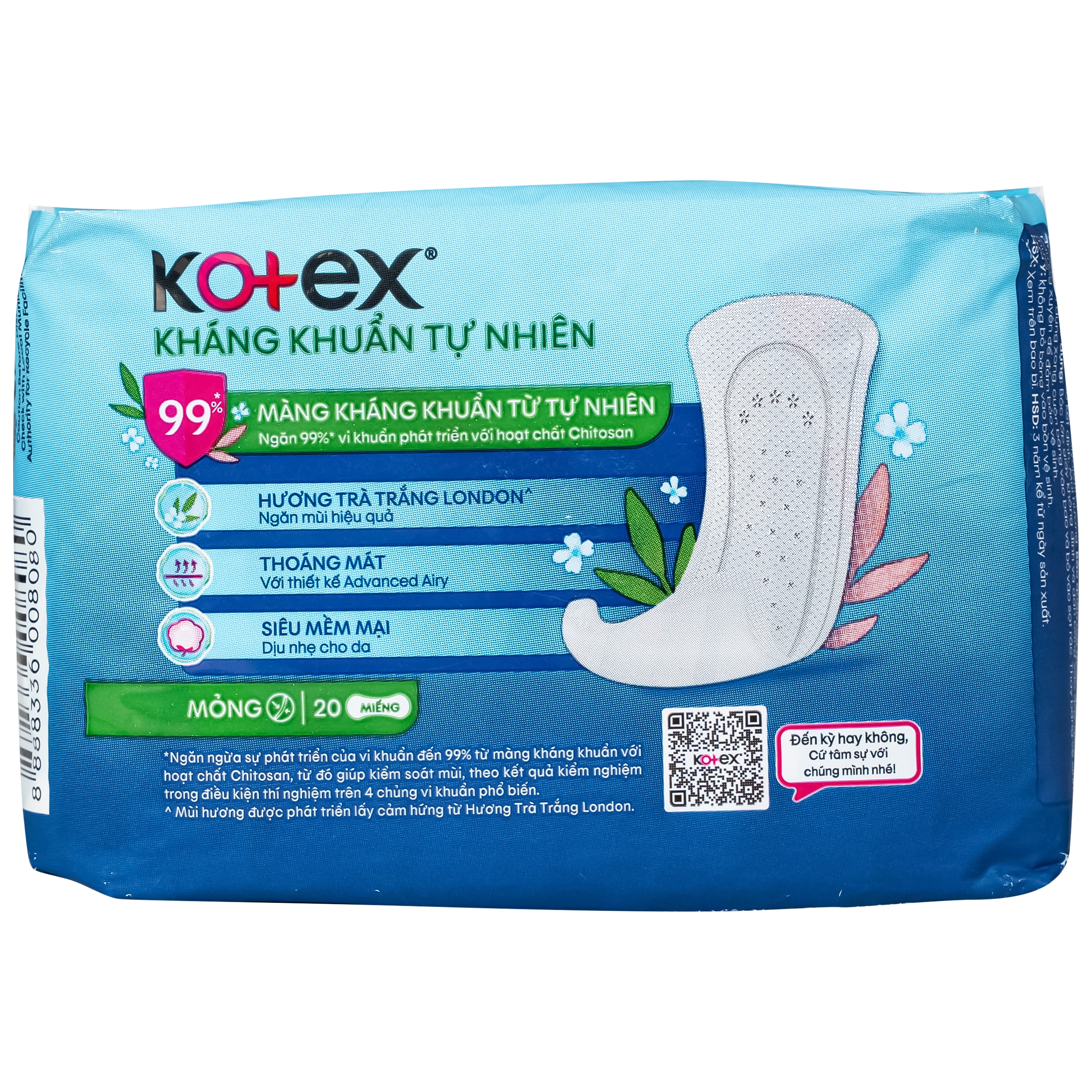 Hình ảnh Băng vệ sinh Kotex hàng ngày kháng khuẩn tự nhiên (Gói 20 miếng)