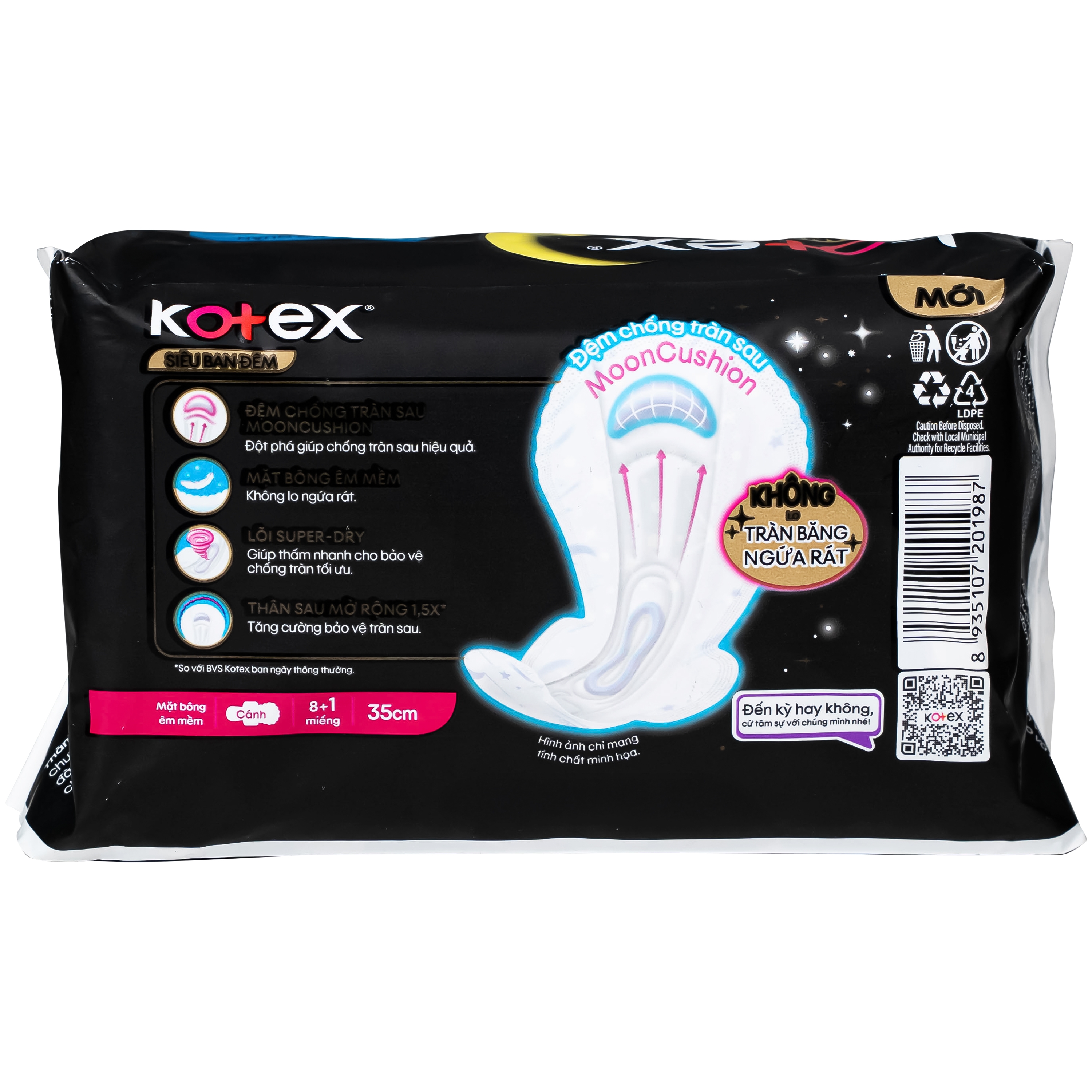 Hình ảnh Băng vệ sinh Kotex siêu ban đêm 35cm (gói 8+1miếng)
