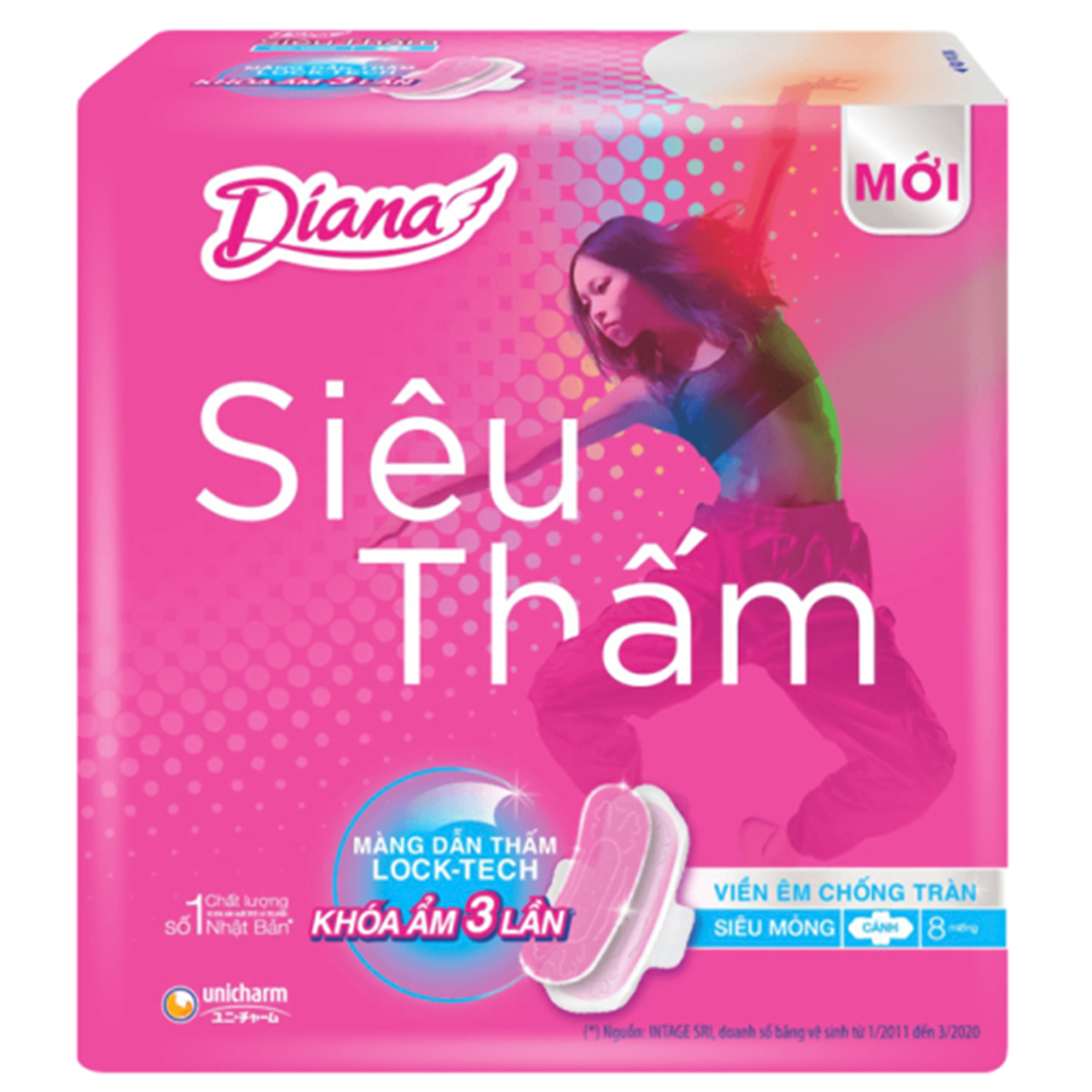 Hình ảnh Băng vệ sinh Diana 23cm Unicharm siêu thấm siêu mỏng cánh (8 miếng)