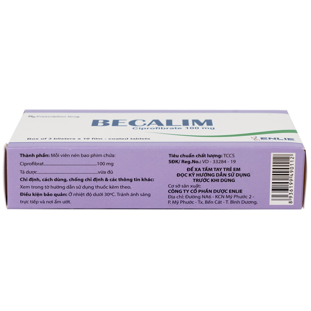 Hình ảnh Thuốc Becalim 100mg Enlie Pharma điều trị tăng Cholesterol máu (3 vỉ x 10 viên)
