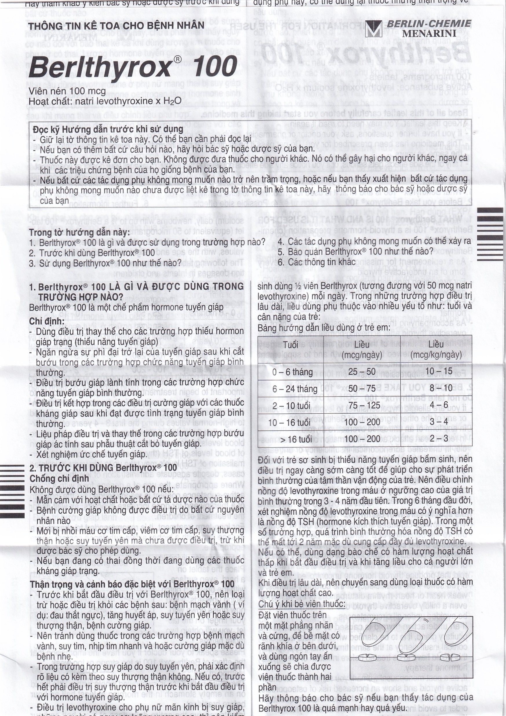 Hình ảnh Thuốc Berlthyrox 100 Menarini điều trị thiểu năng tuyến giáp (4 vỉ x 25 viên)