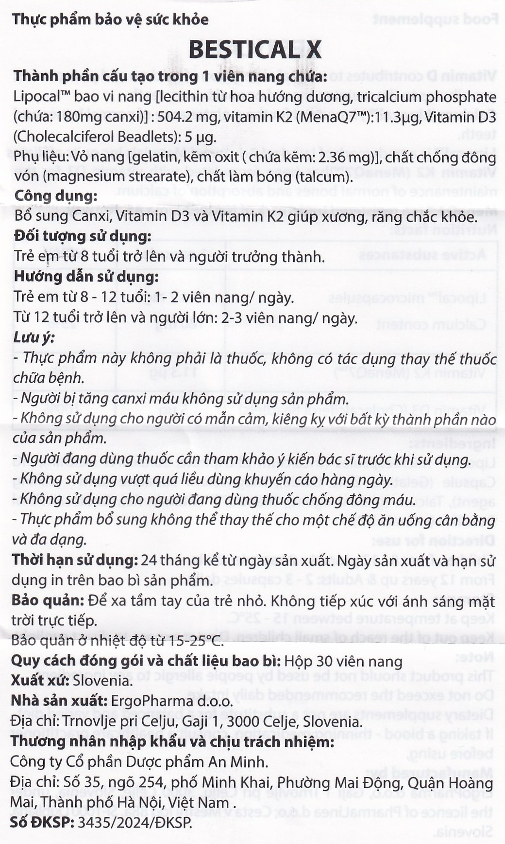 Hình ảnh Viên uống BesticalX Ergopharm bổ sung canxi, vitamin D3 và vitamin K2, hỗ trợ xương, răng (30 viên)